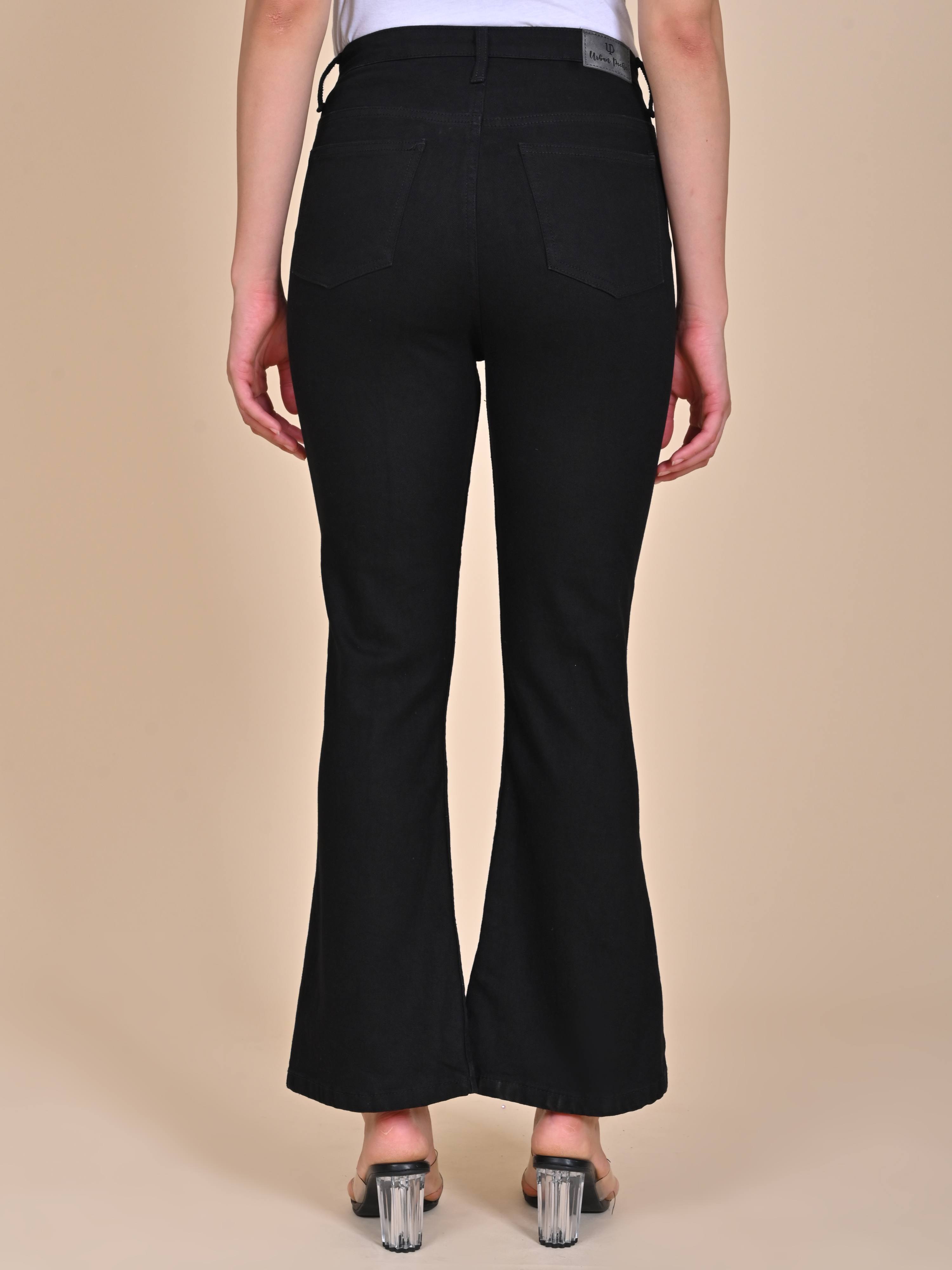 High Rise Bootcut Jeans - Jet Black Distressed Jeans