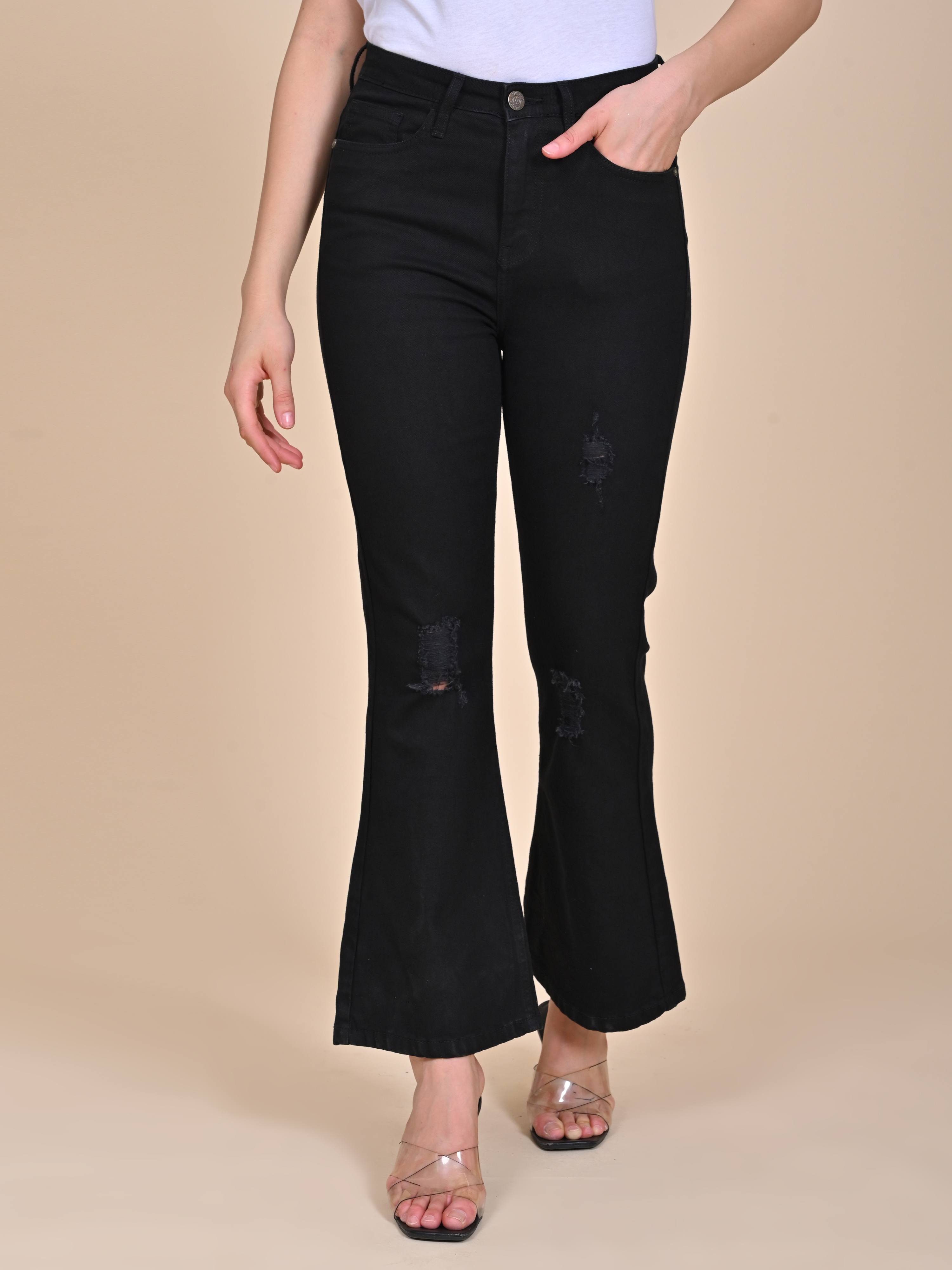 High Rise Bootcut Jeans - Jet Black Distressed Jeans