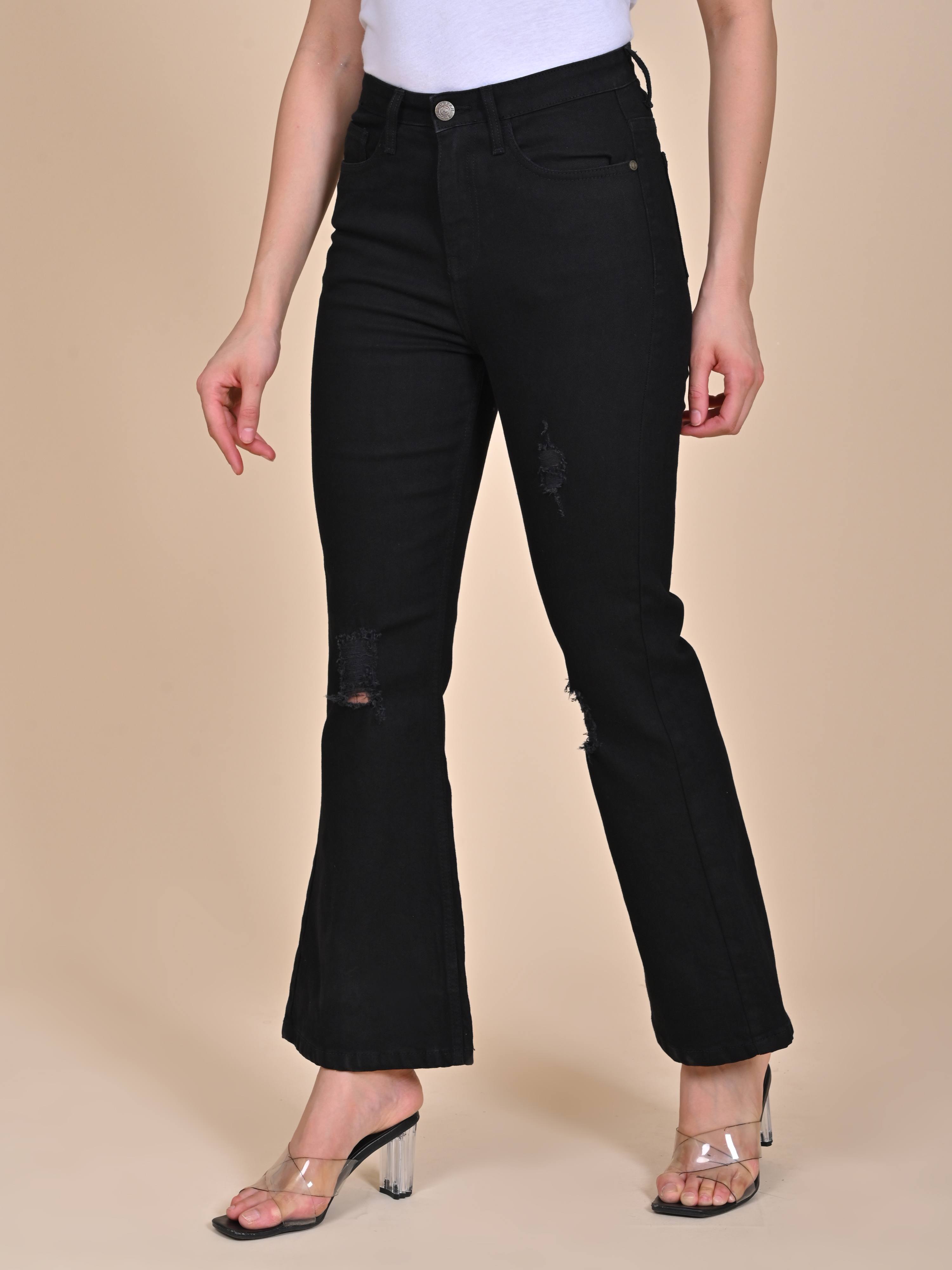 High Rise Bootcut Jeans - Jet Black Distressed Jeans