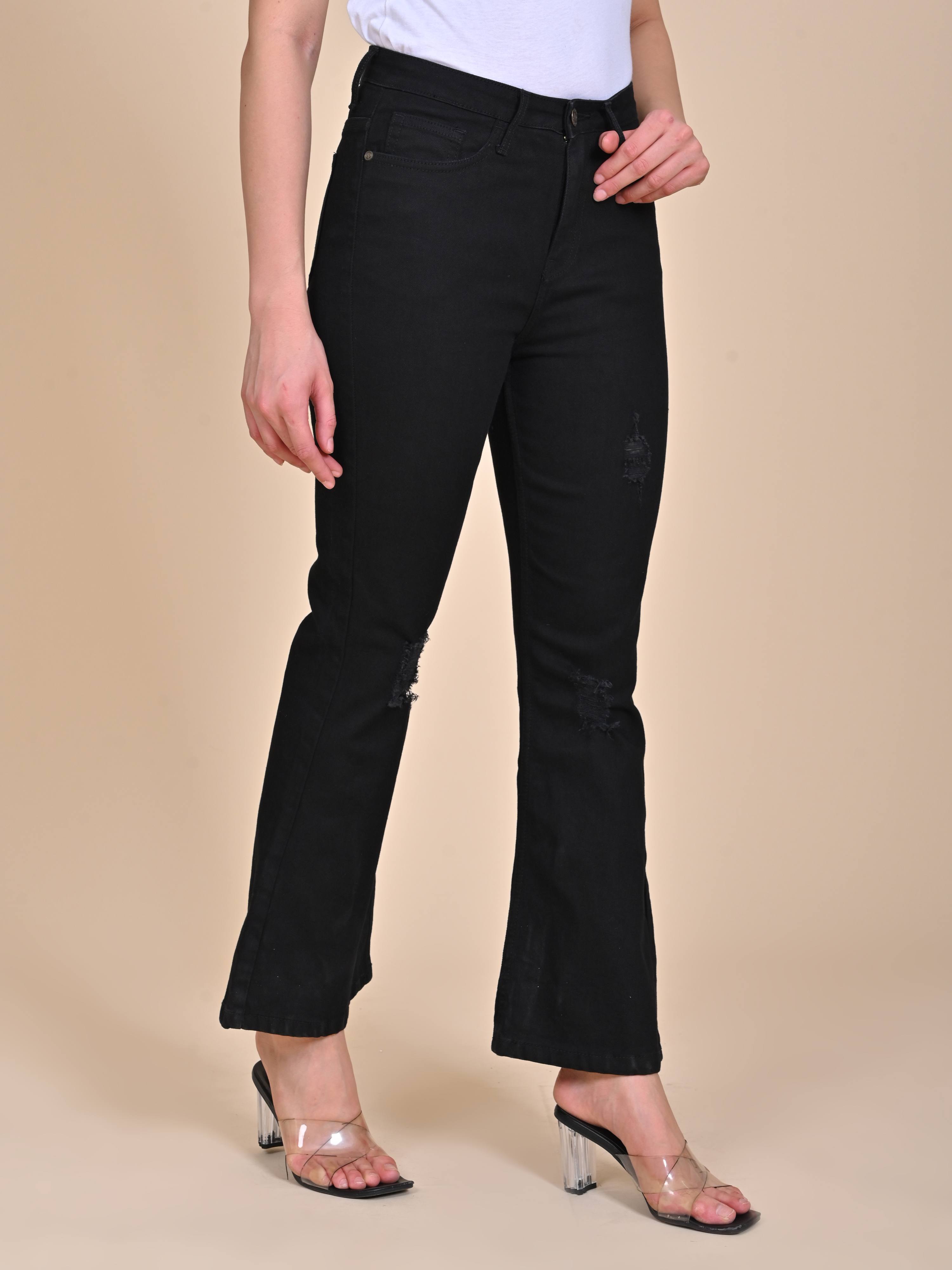 High Rise Bootcut Jeans - Jet Black Distressed Jeans