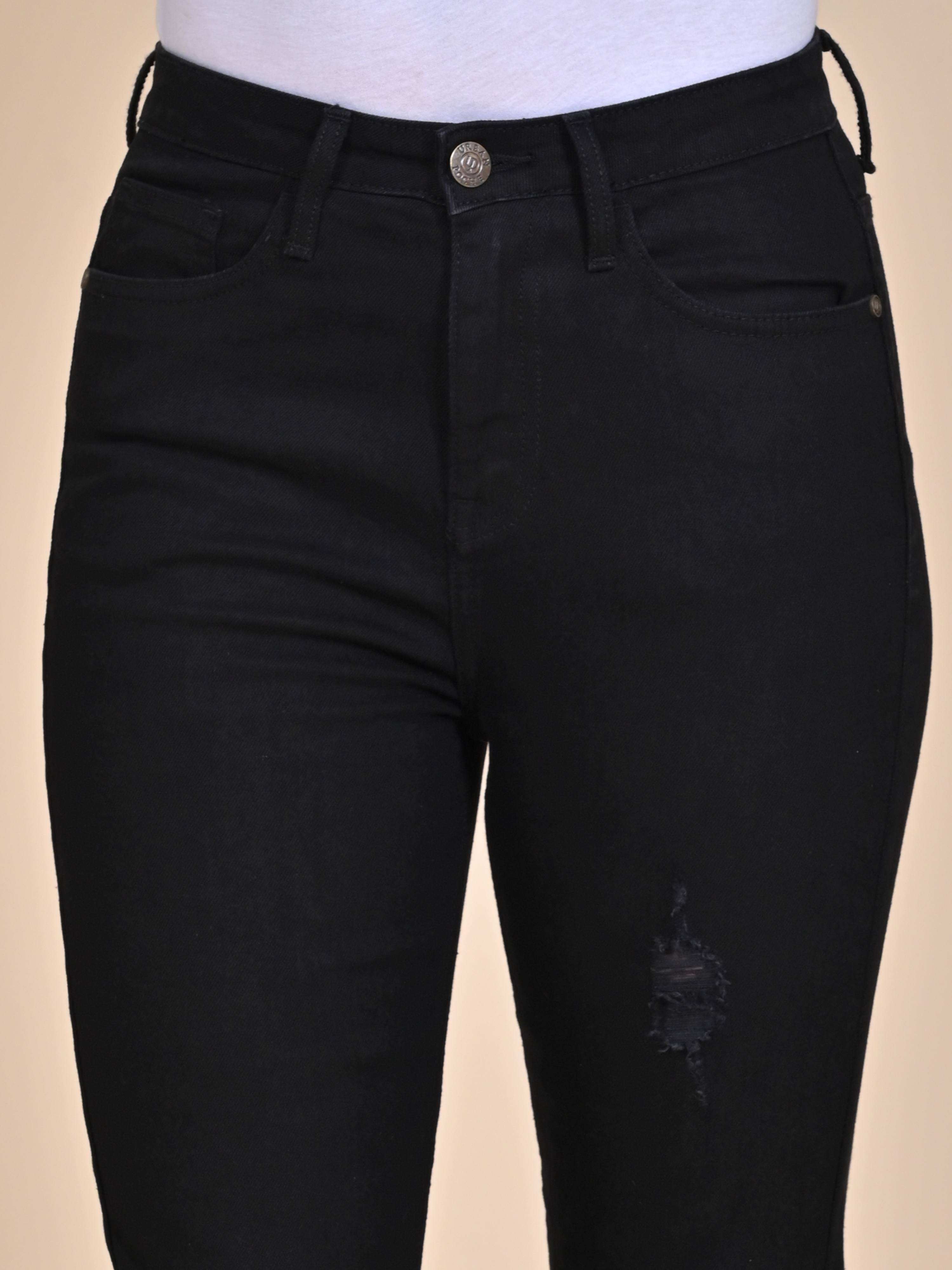 High Rise Bootcut Jeans - Jet Black Distressed Jeans