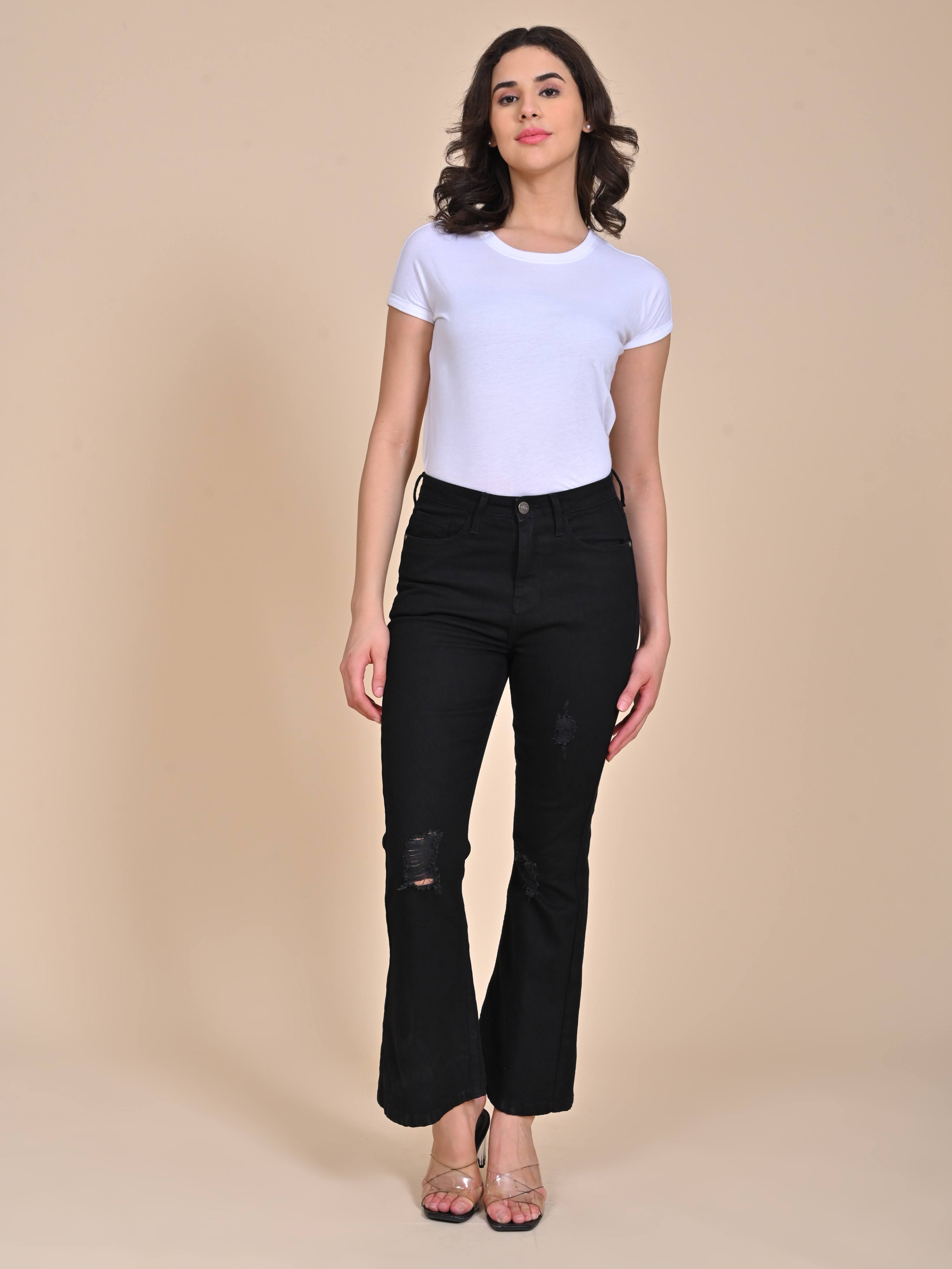 High Rise Bootcut Jeans - Jet Black Distressed Jeans