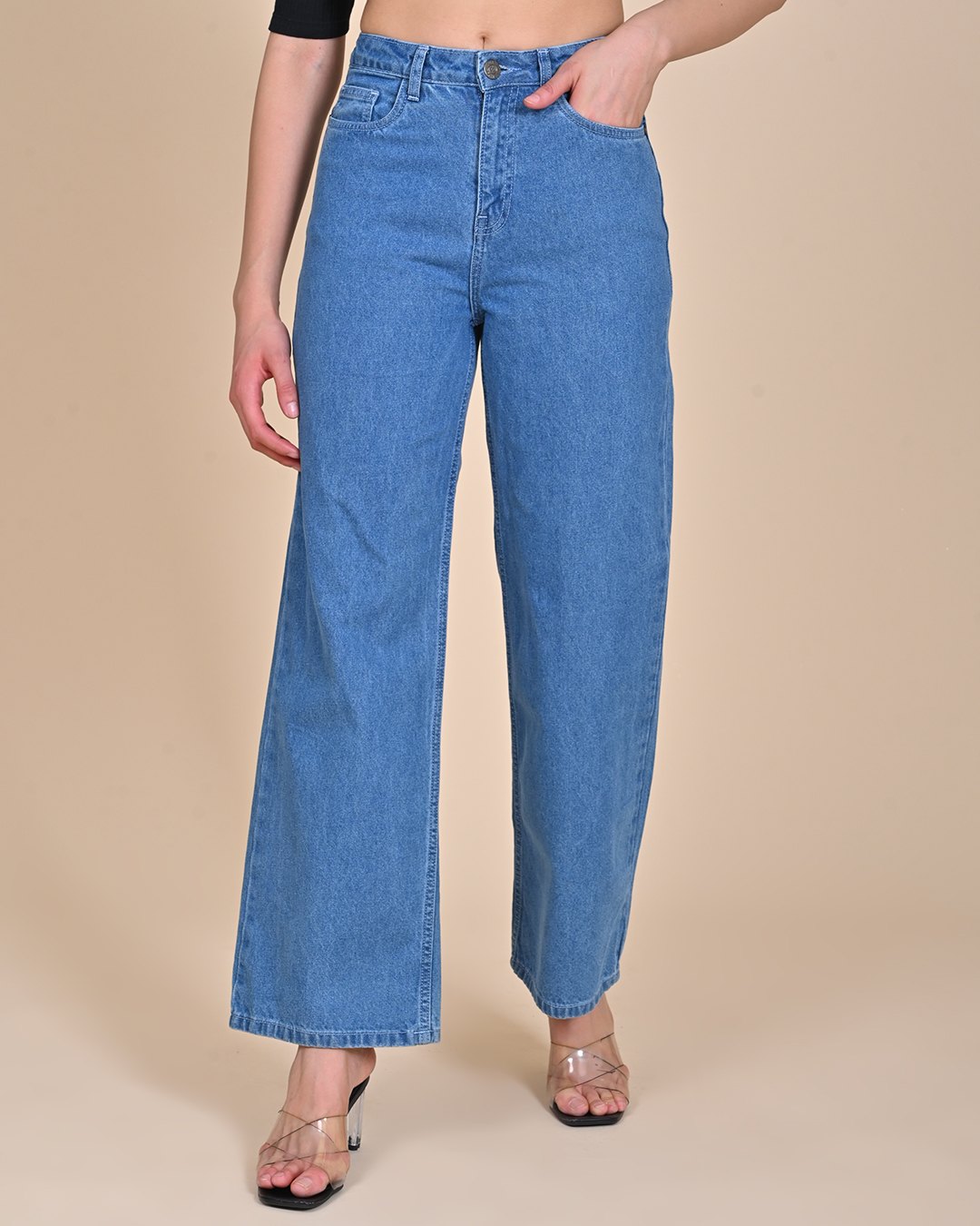 High Rise Wide Leg Denim Jeans - light Blue
