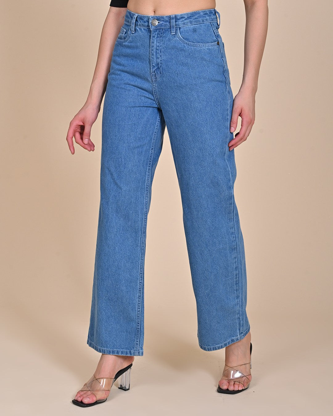 High Rise Wide Leg Denim Jeans - light Blue