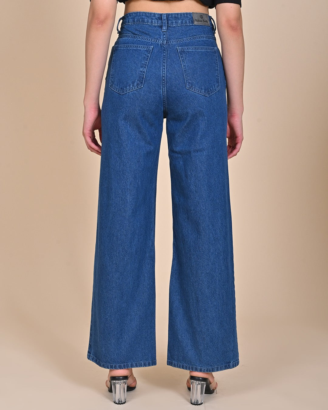 High Rise Wide leg Denim Jeans - Mid Blue