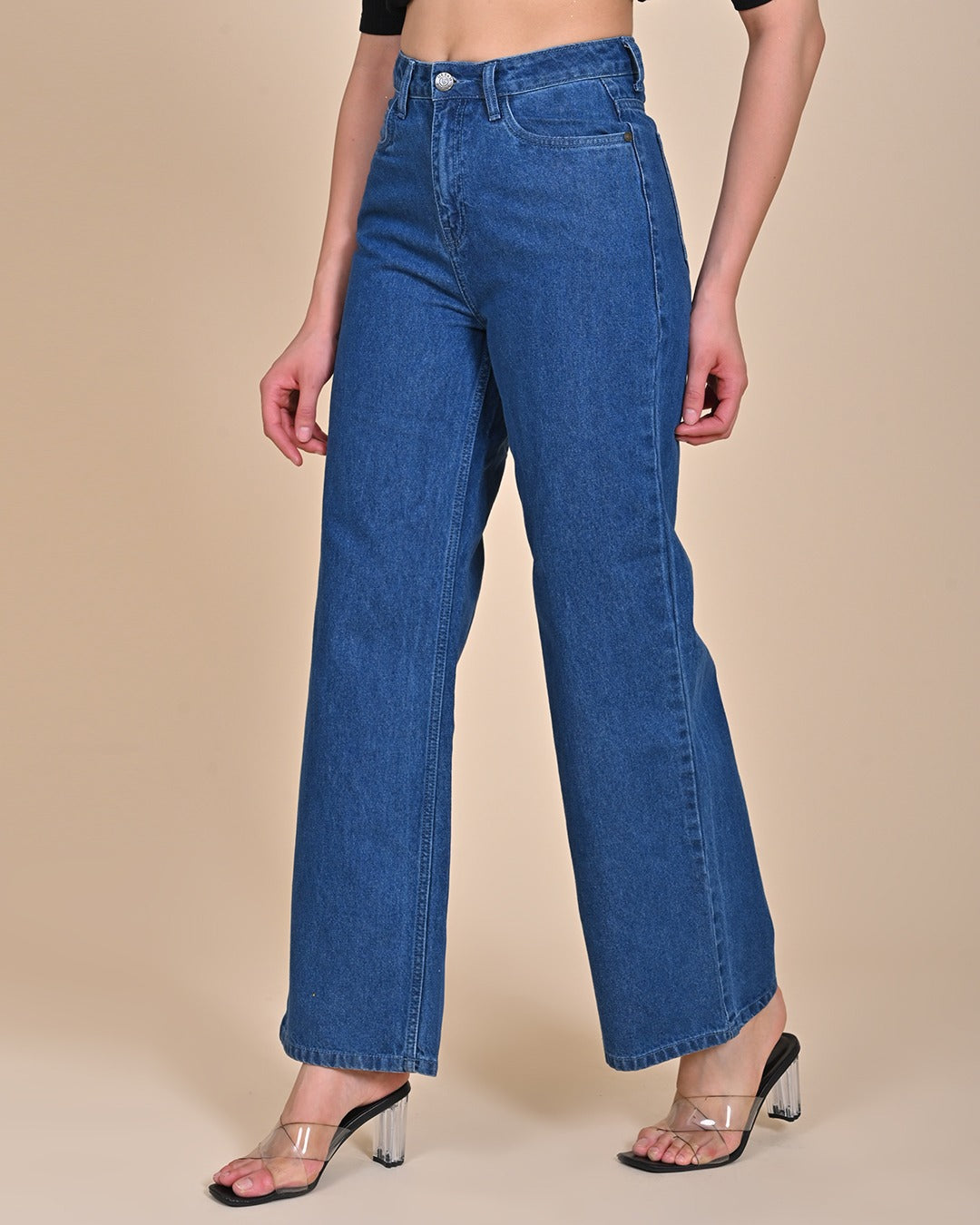 High Rise Wide leg Denim Jeans - Mid Blue