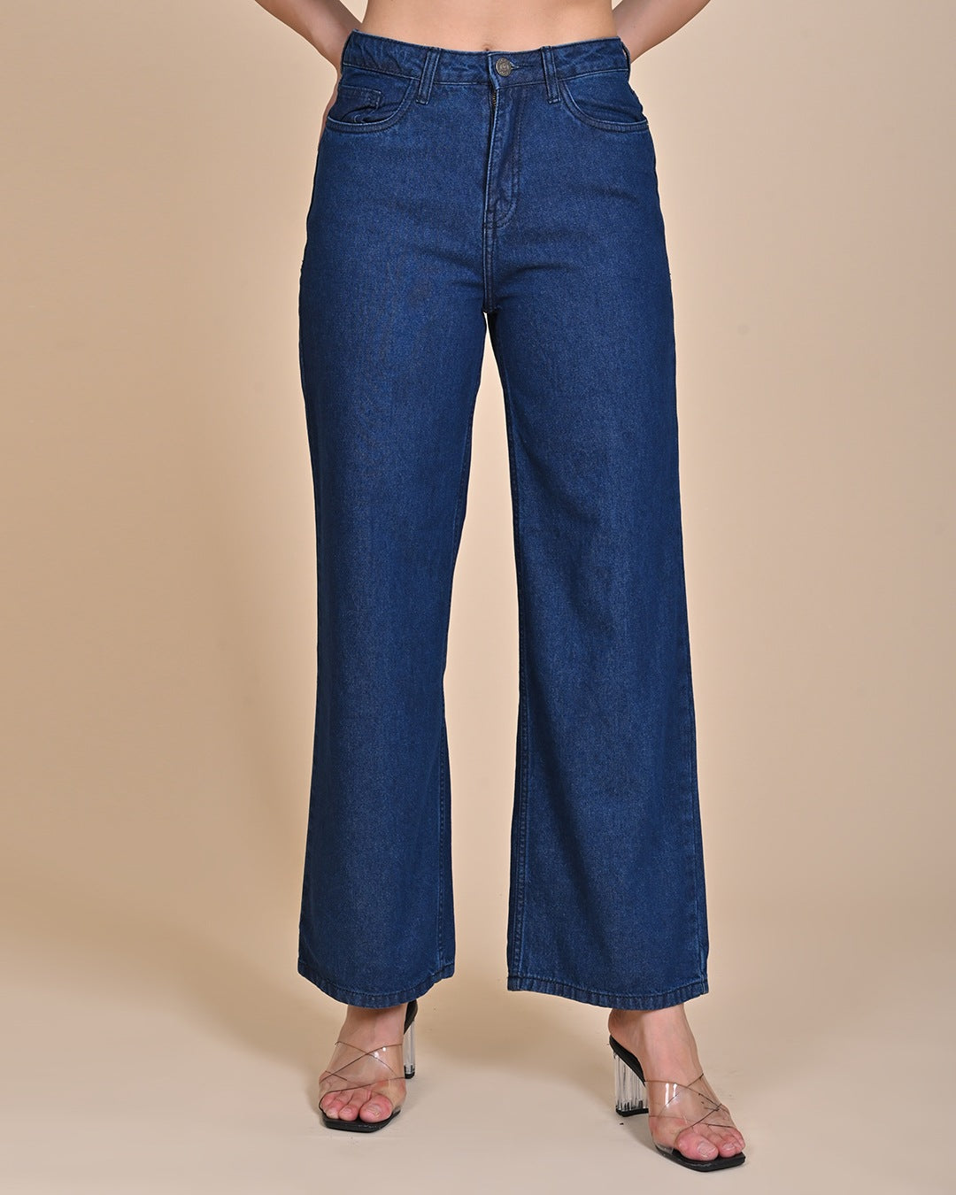 High Rise Wide Leg Denim Jeans - Indigo