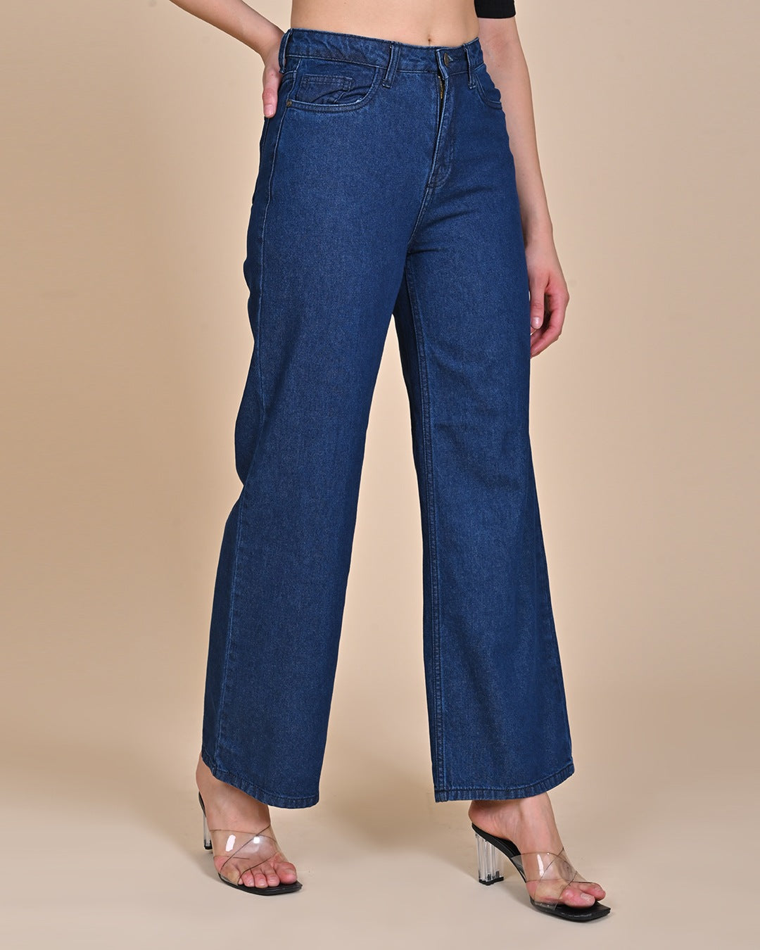 High Rise Wide Leg Denim Jeans - Indigo