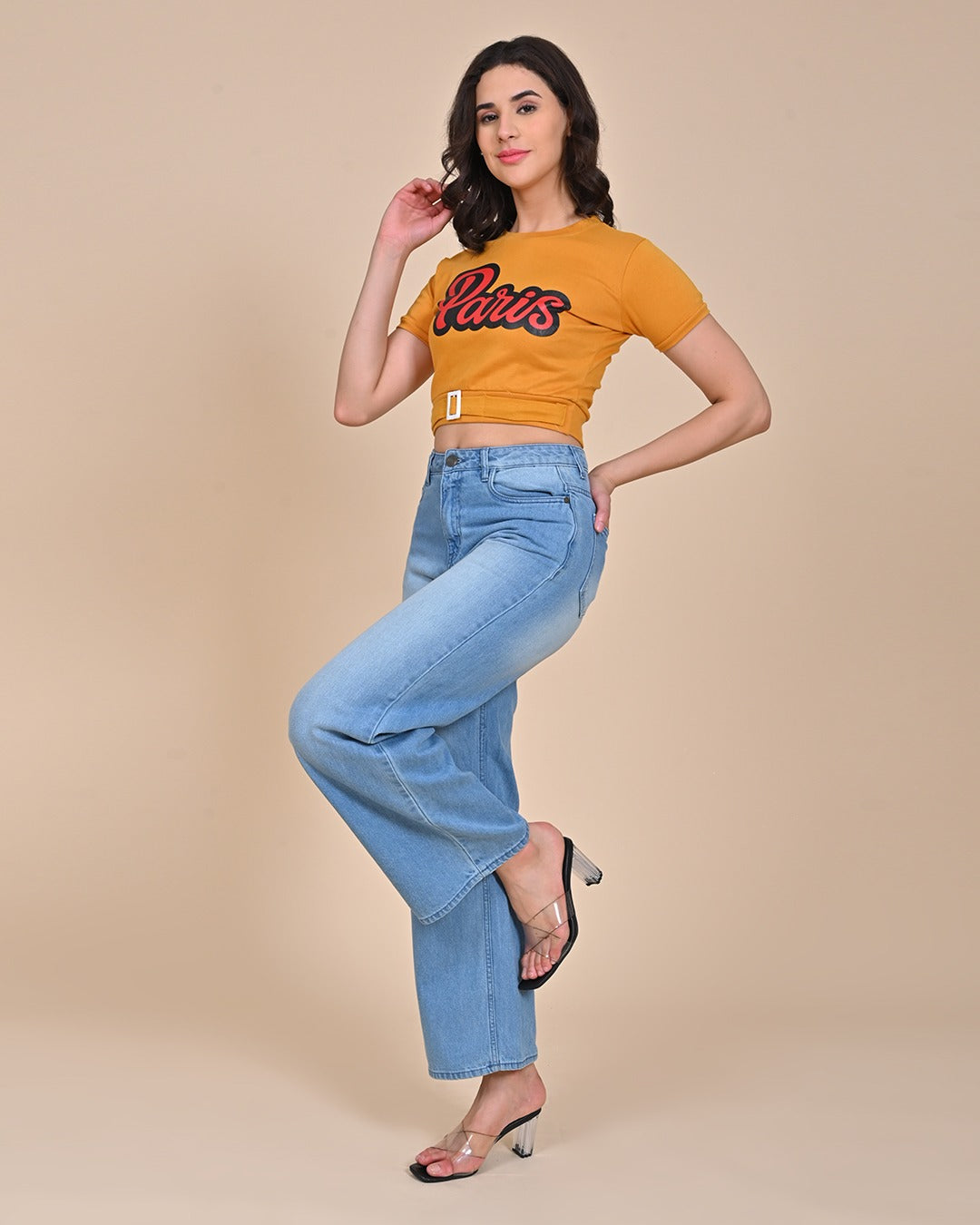 High Rise Wide Leg Denim Jeans - Light blue