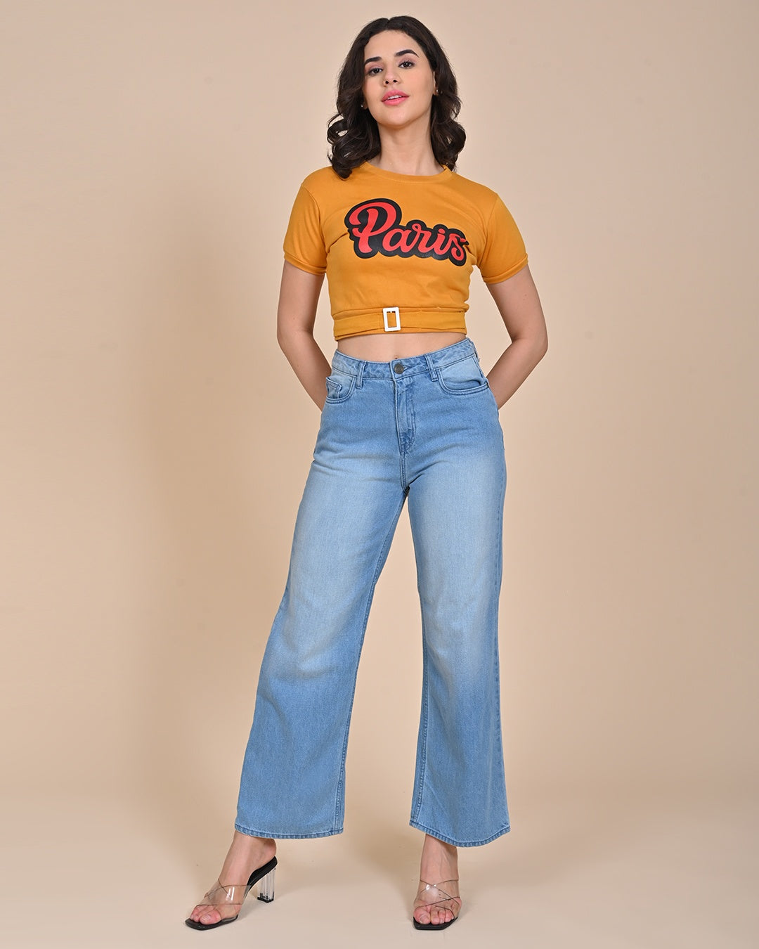 High Rise Wide Leg Denim Jeans - Light blue