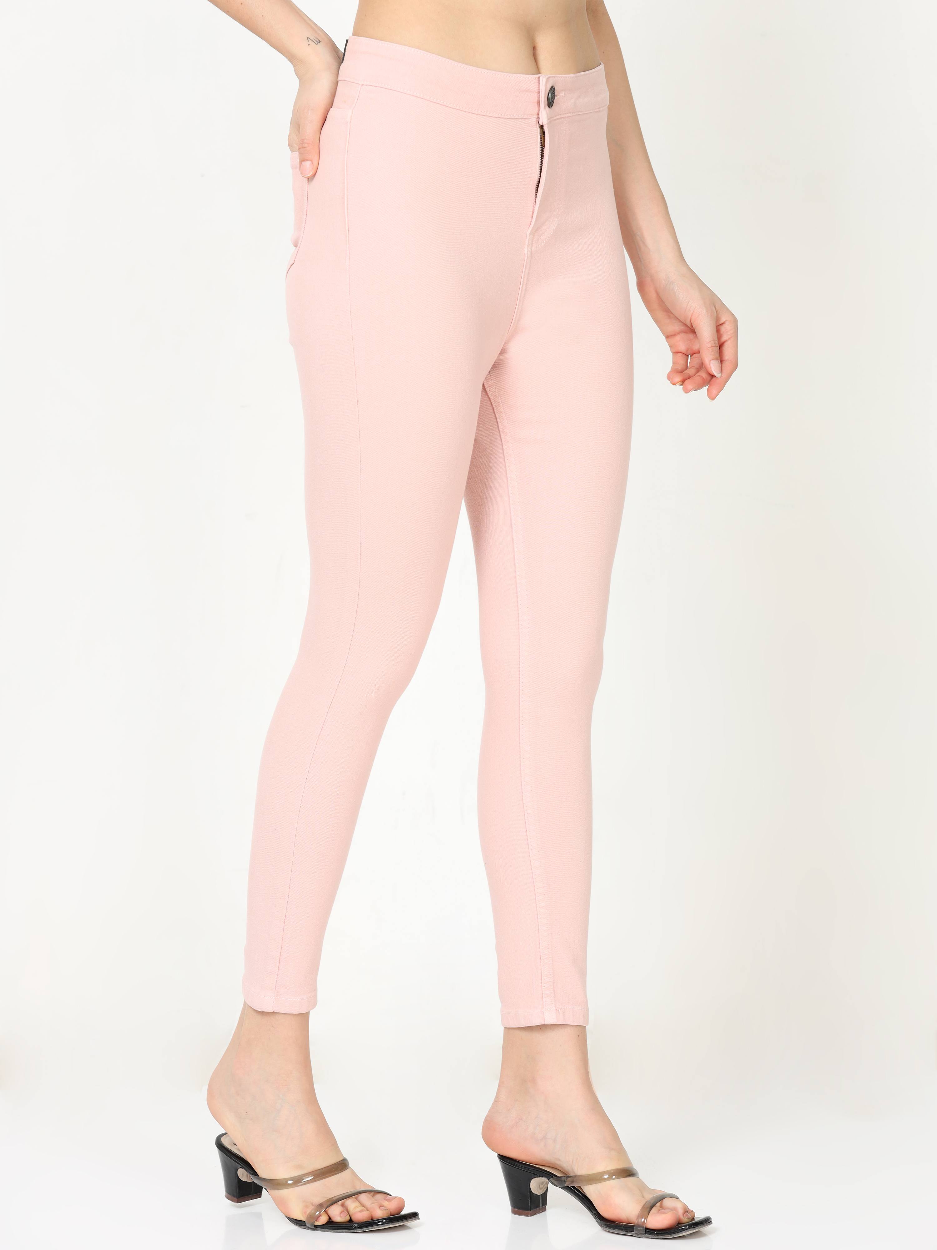 Skinny Baby Pink High Waist Jeans Ankle Fit