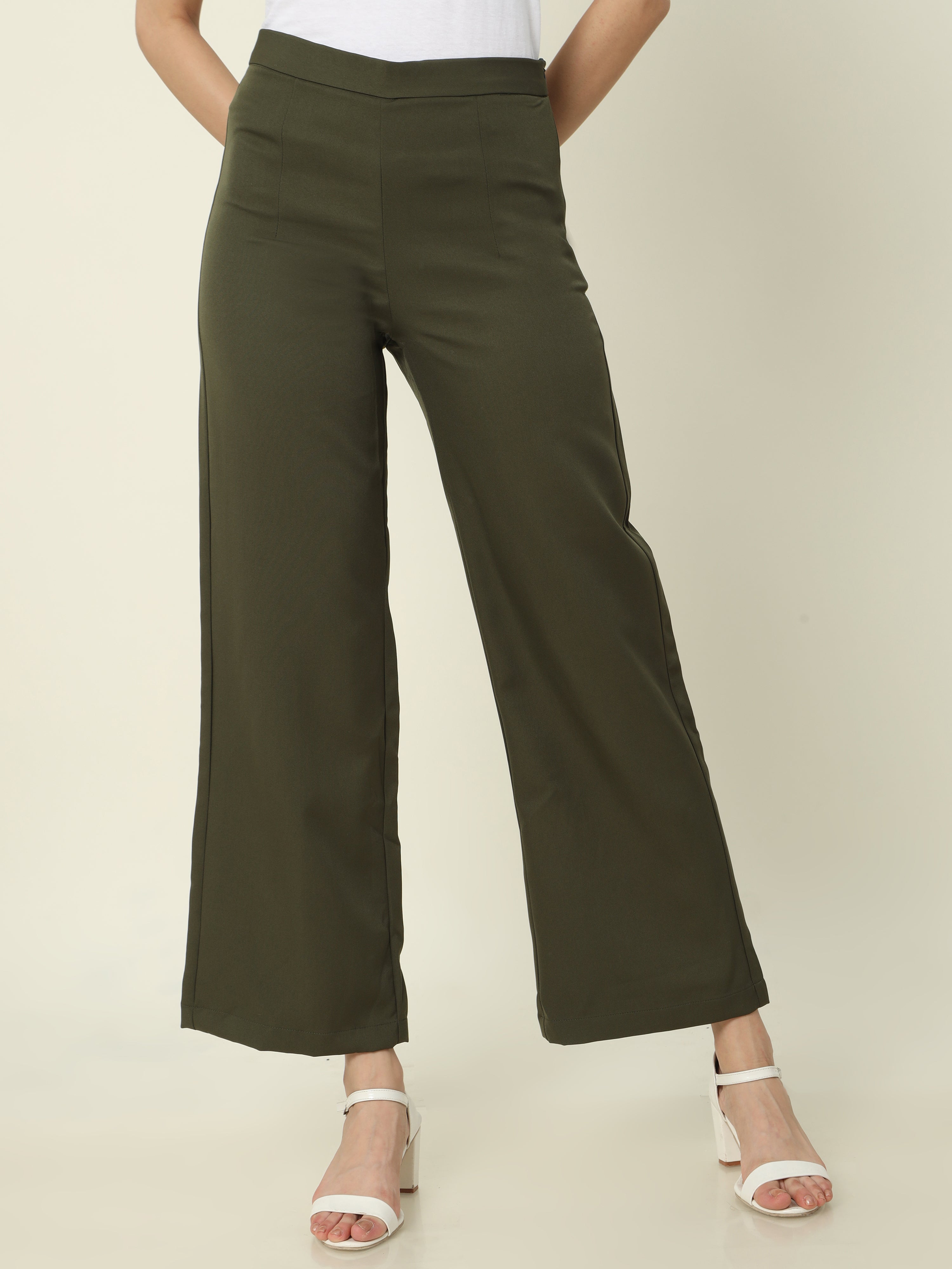 4 Way Stretch High-waist trousers- Forest Green
