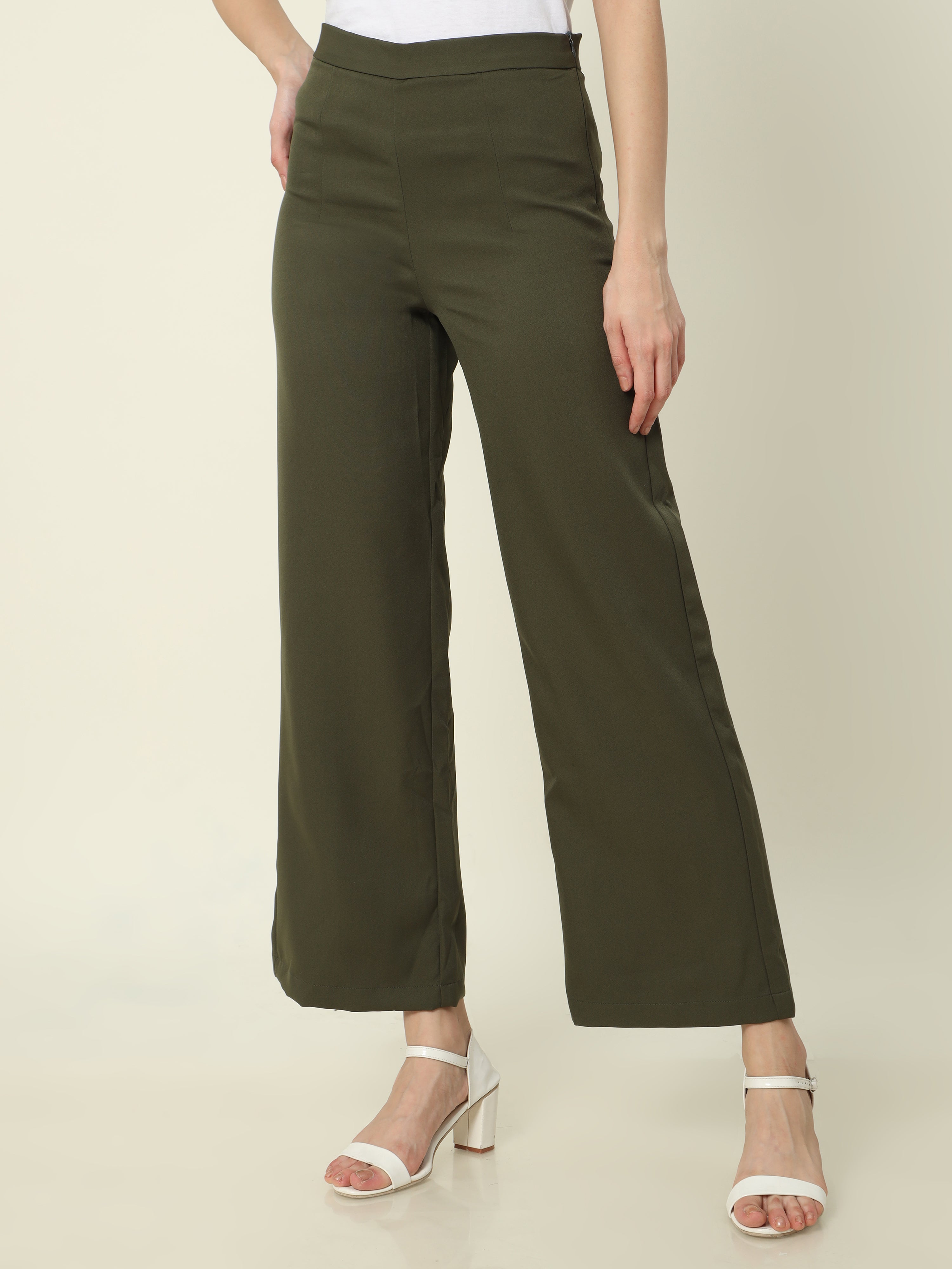 4 Way Stretch High-waist trousers- Forest Green