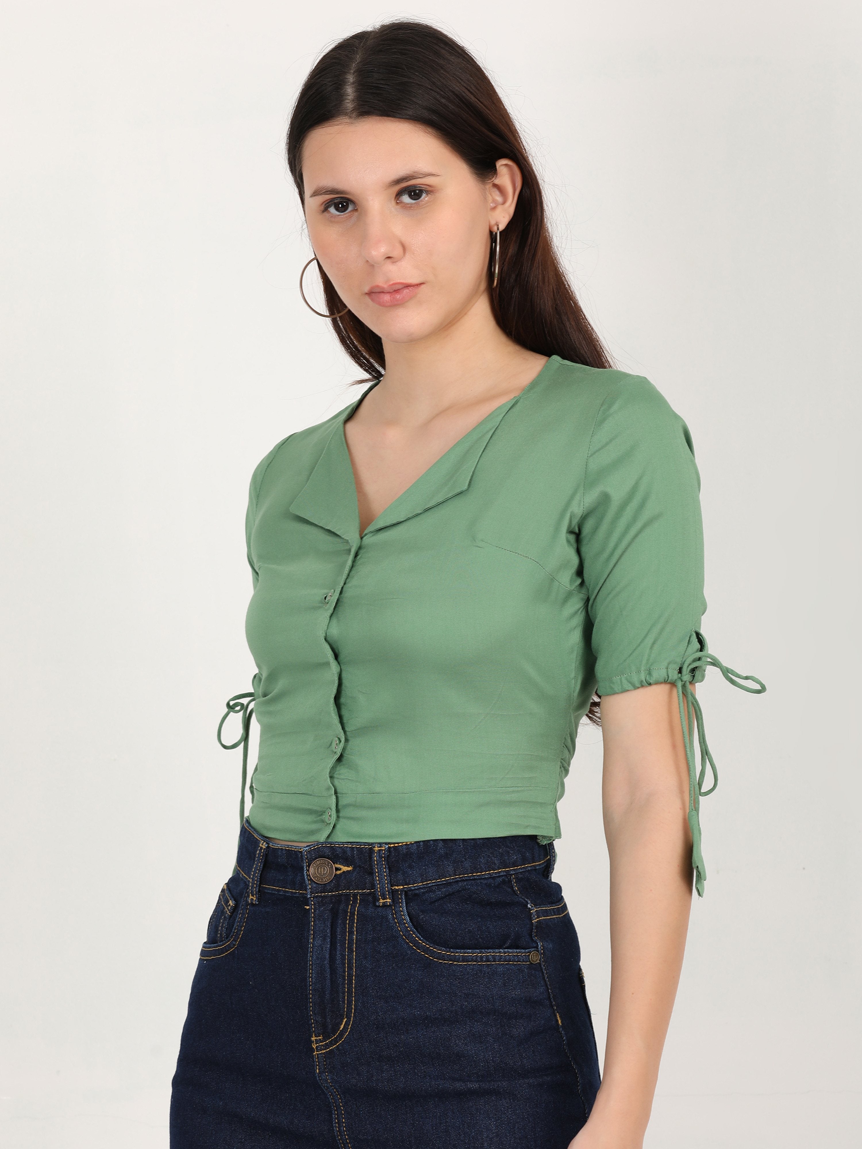 Tie up sleeve shawl collar crop top