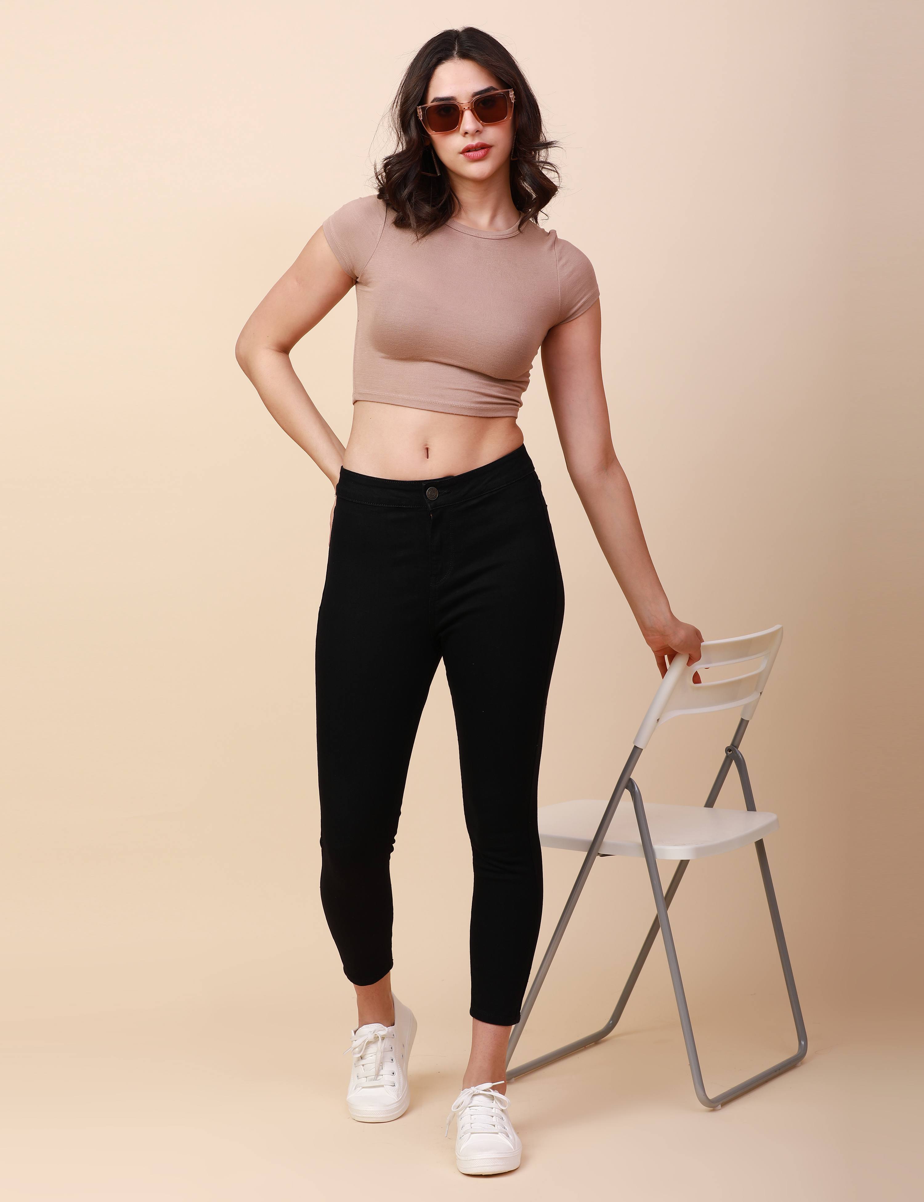 Skinny Jet Black High Waist Jeans Ankle Fit
