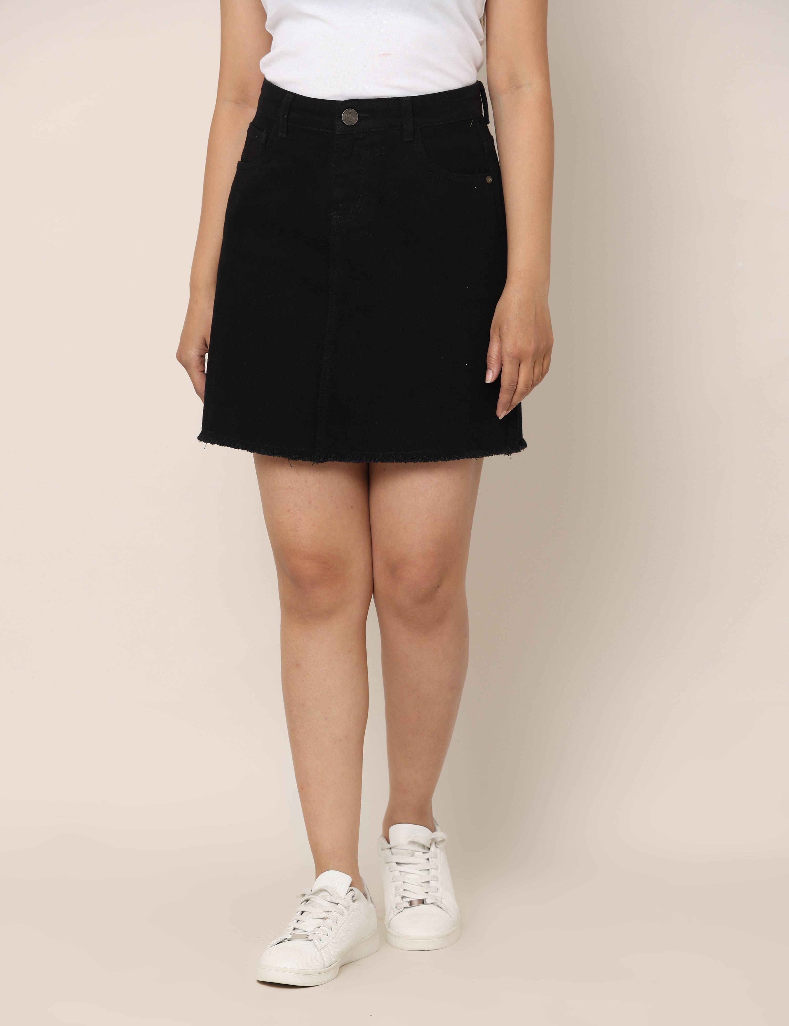 Hight Waist Jet Black Denim skirt