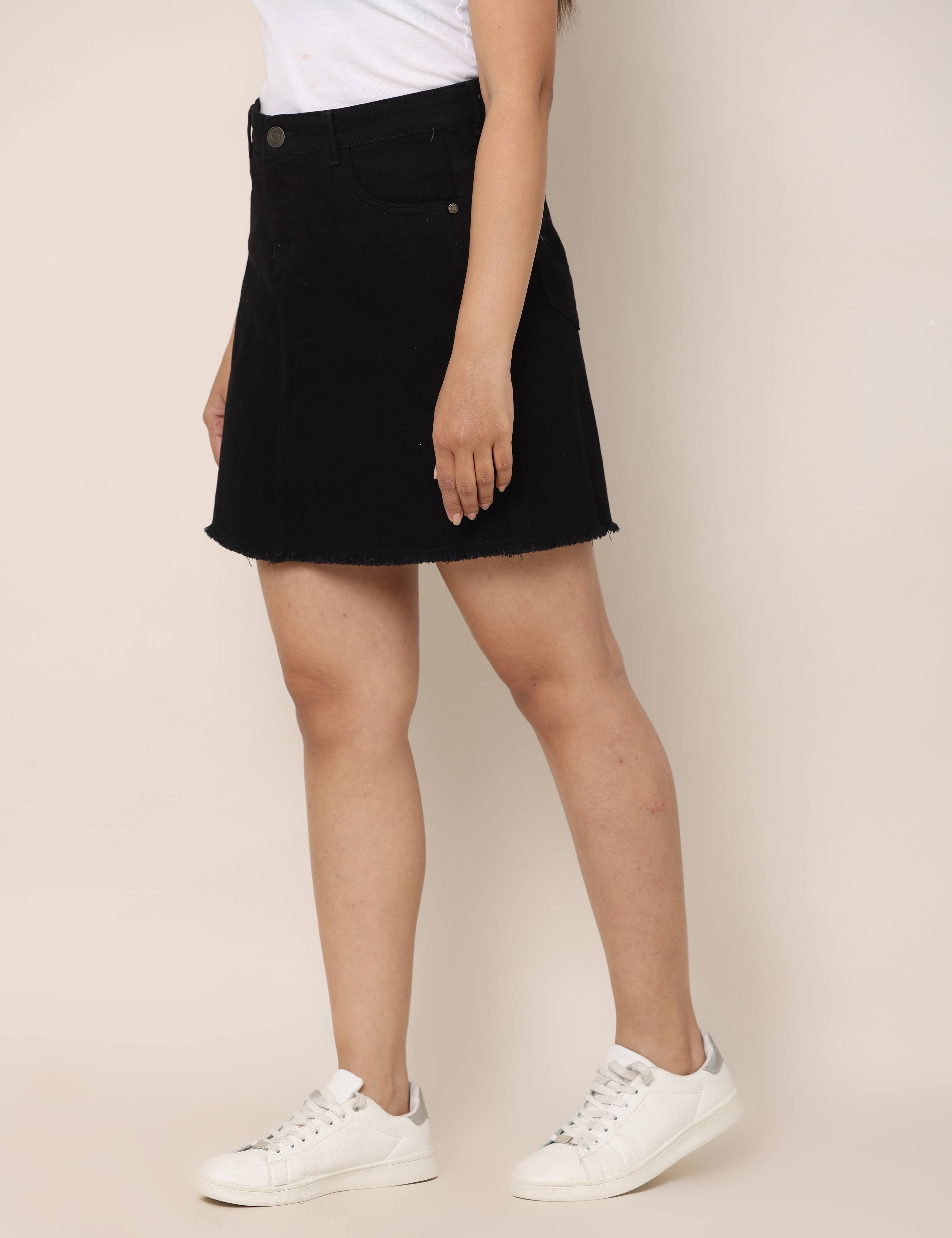 Hight Waist Jet Black Denim skirt