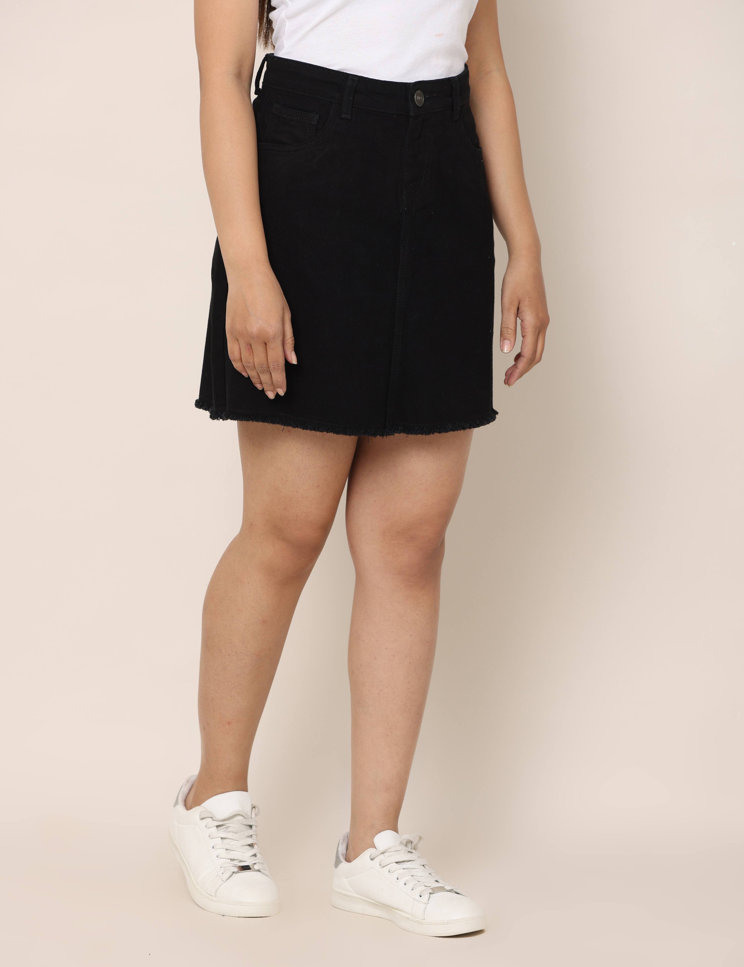 Hight Waist Jet Black Denim skirt
