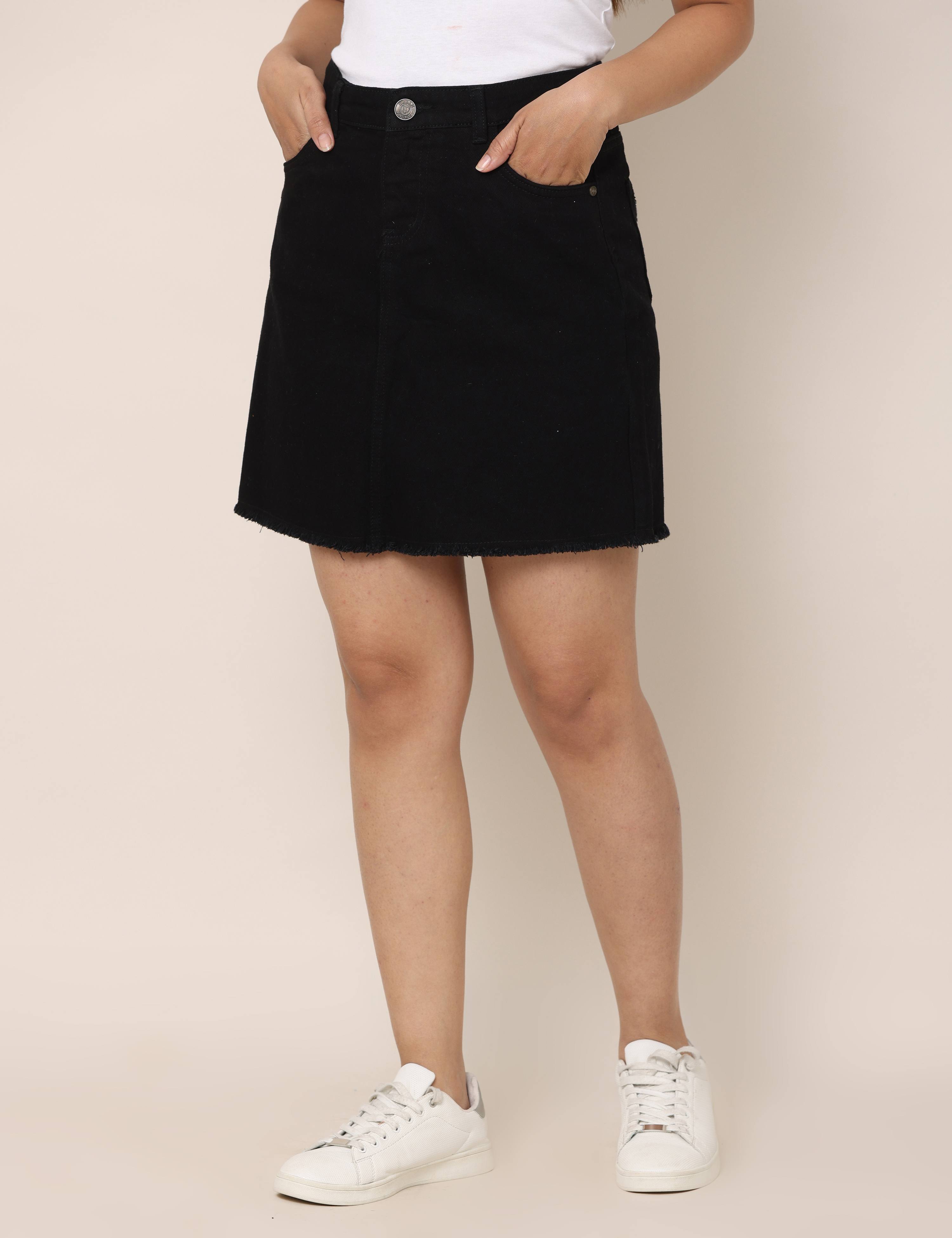 Hight Waist Jet Black Denim skirt