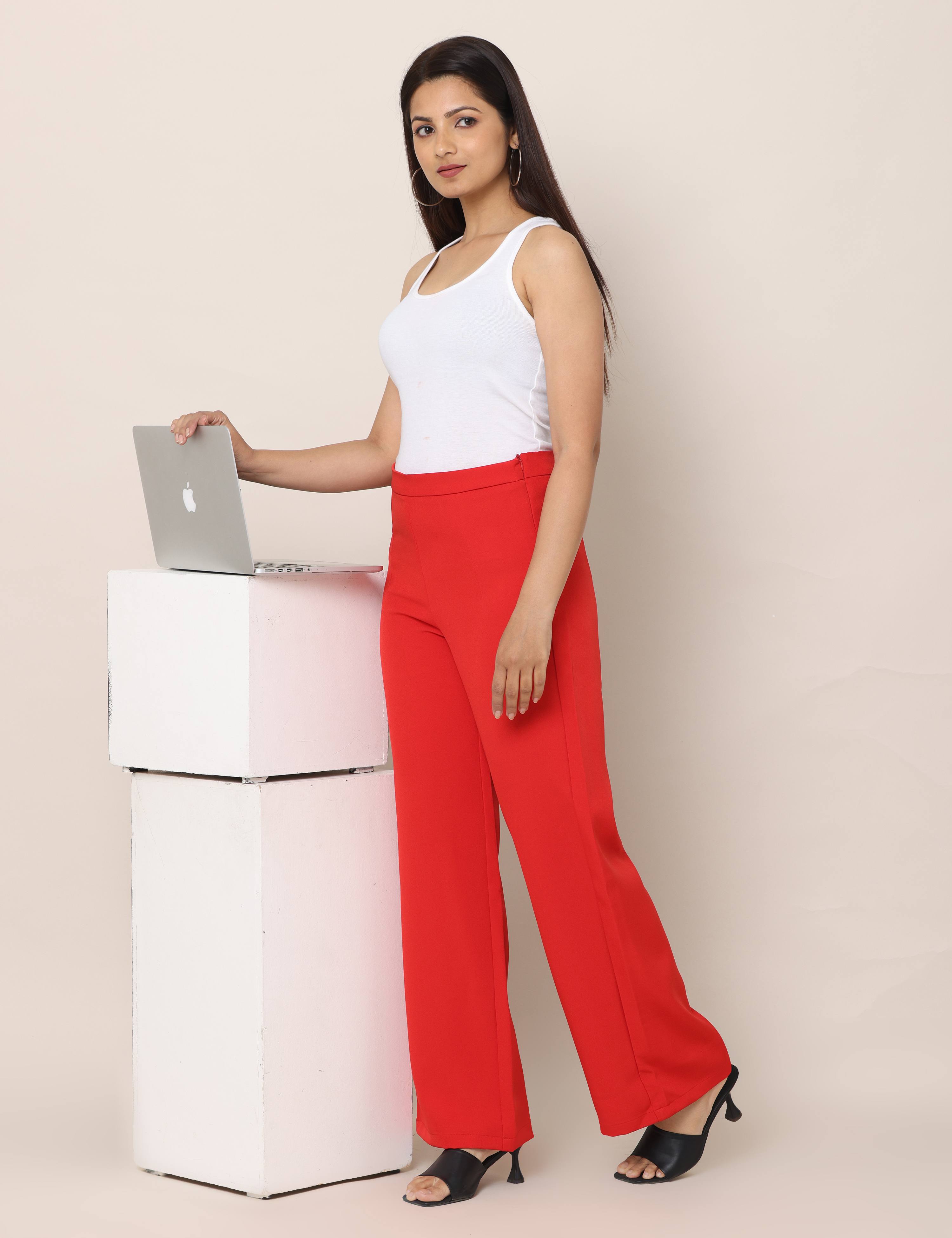 4 Way Stretch High-waist trousers-Red