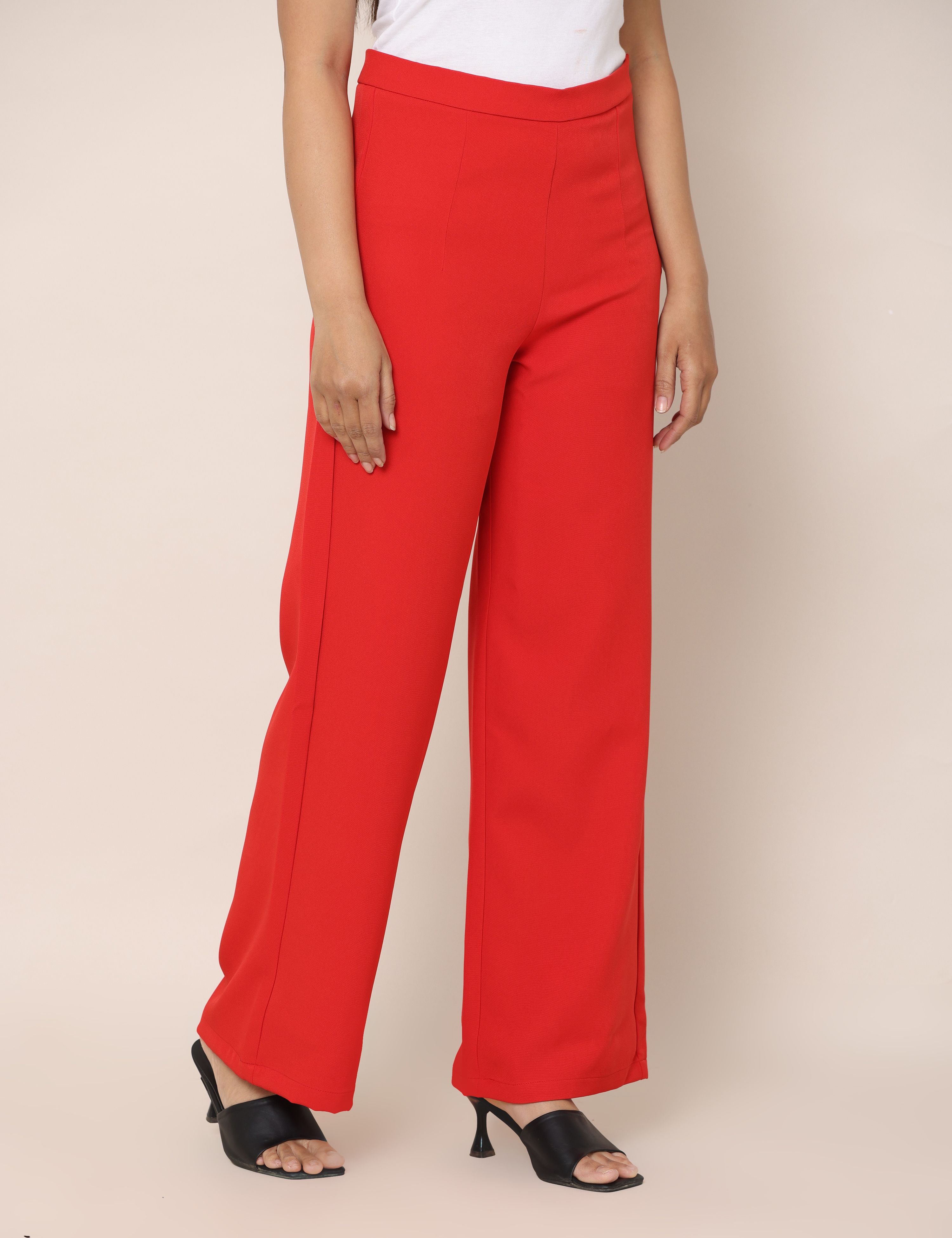 4 Way Stretch High-waist trousers-Red