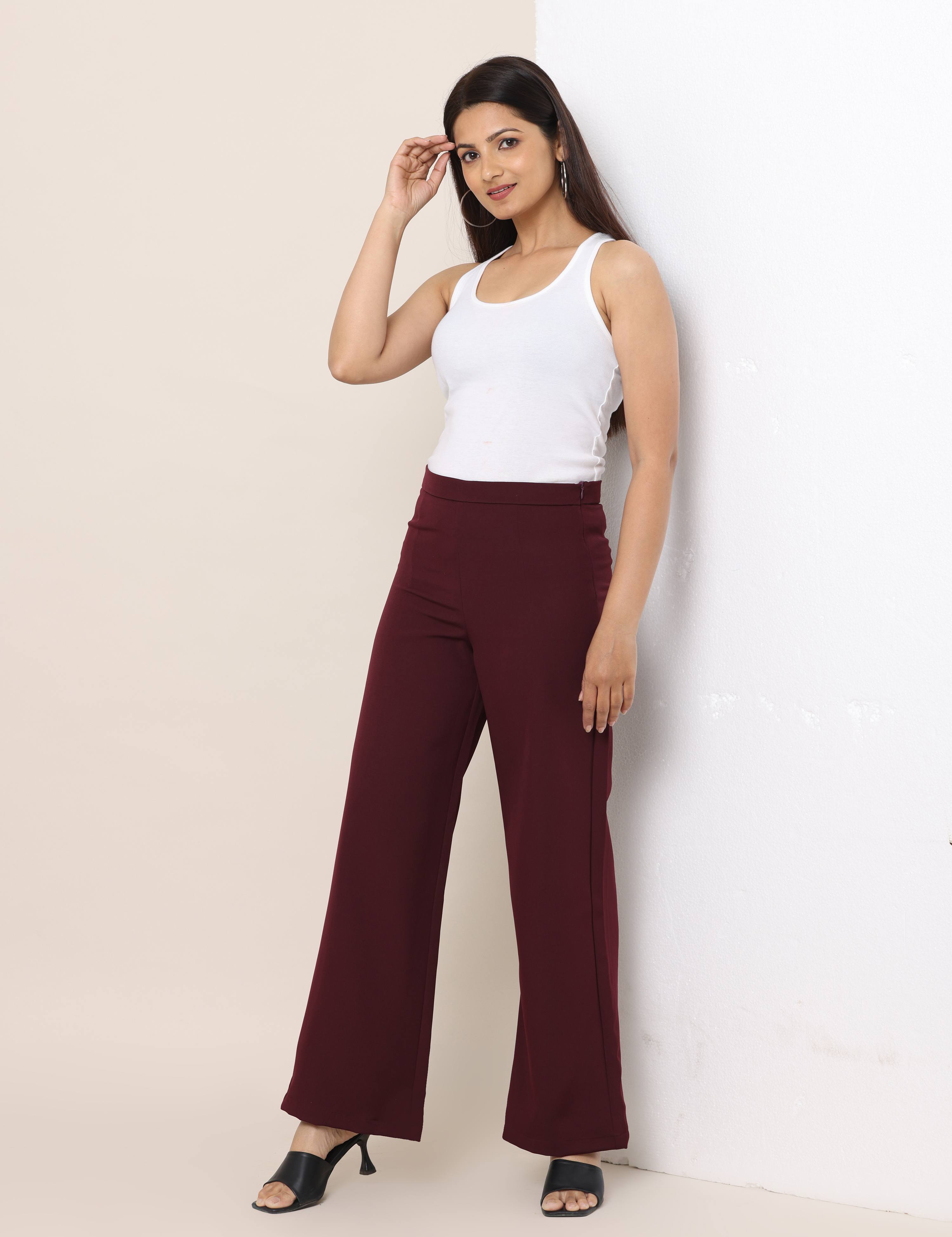 4 Way Stretch High-waist trousers-Maroon