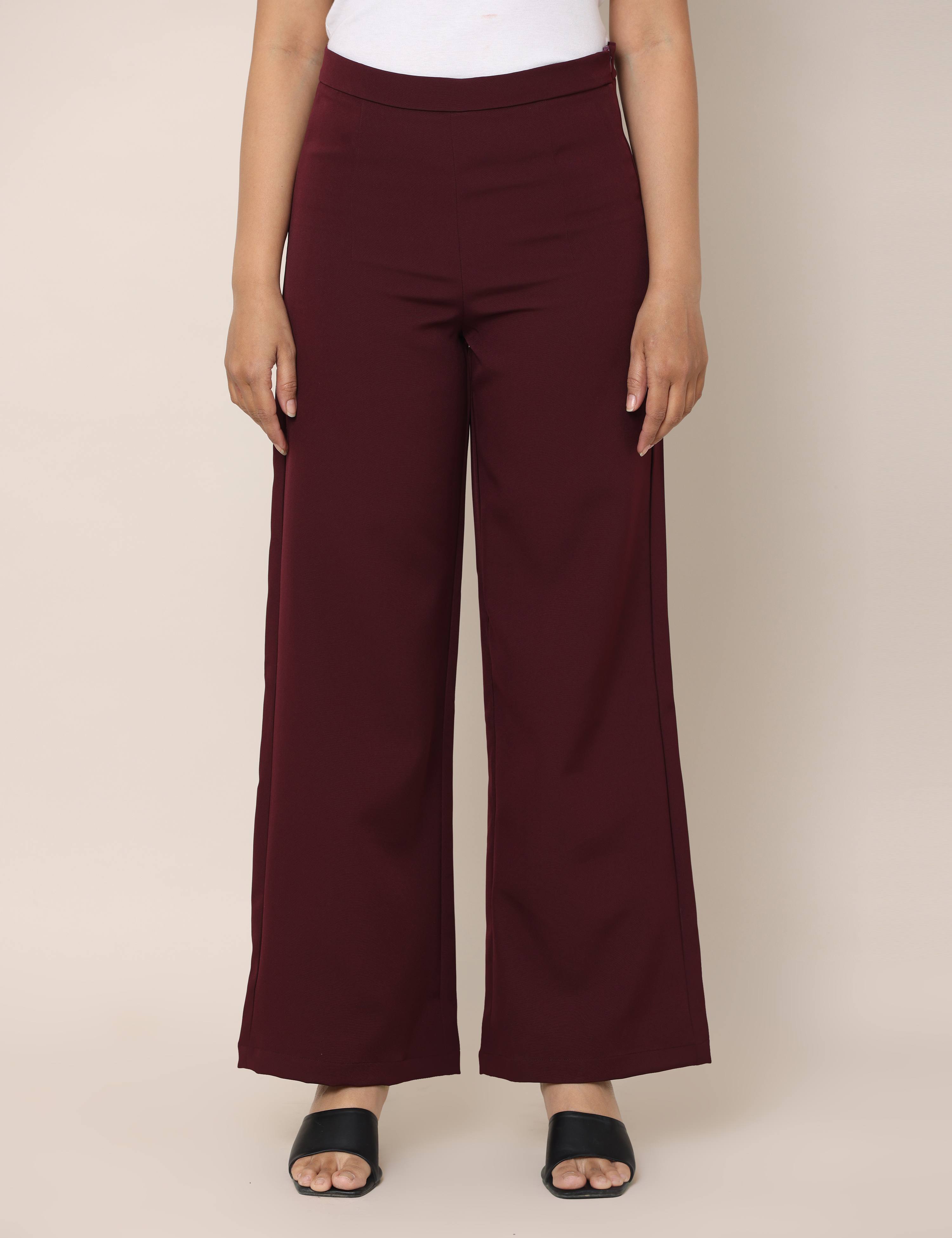 4 Way Stretch High-waist trousers-Maroon