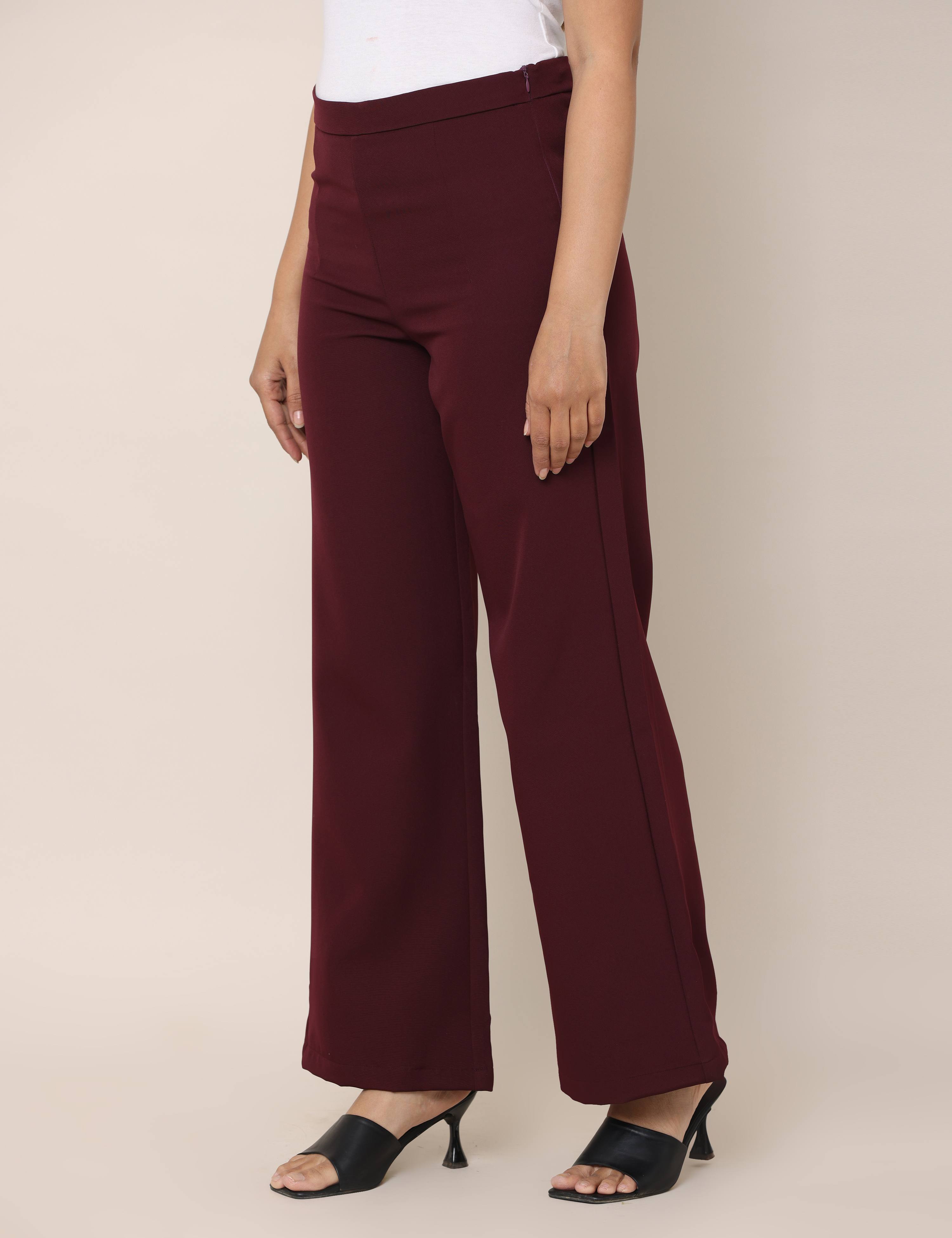 4 Way Stretch High-waist trousers-Maroon