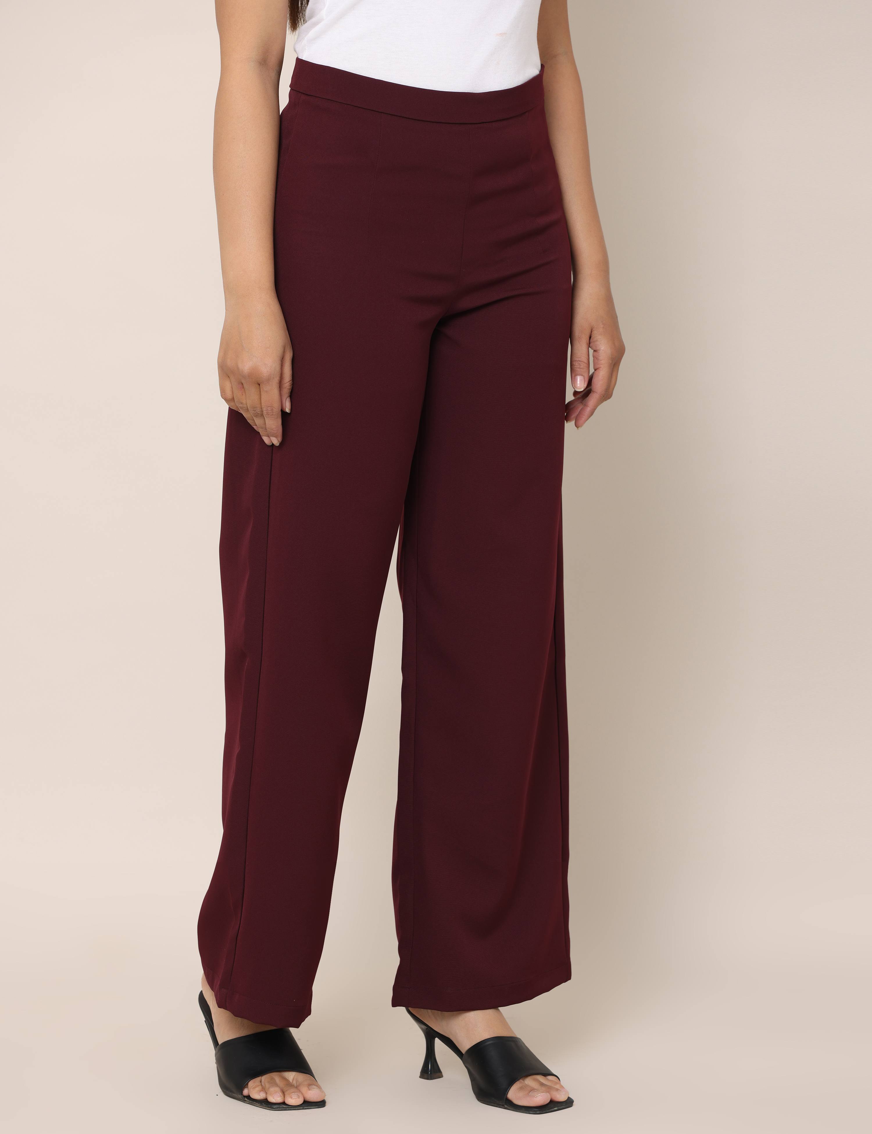 4 Way Stretch High-waist trousers-Maroon