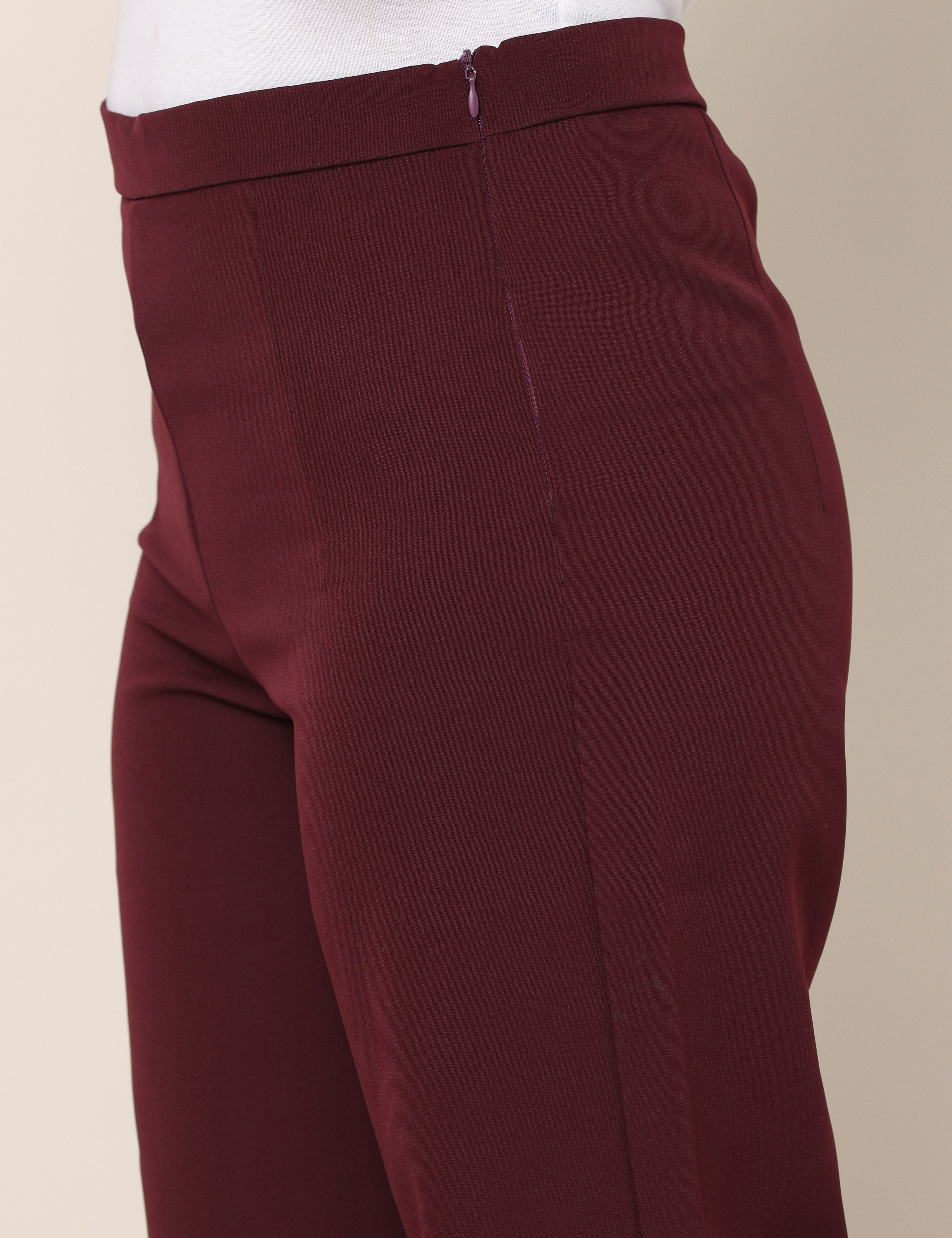 4 Way Stretch High-waist trousers-Maroon