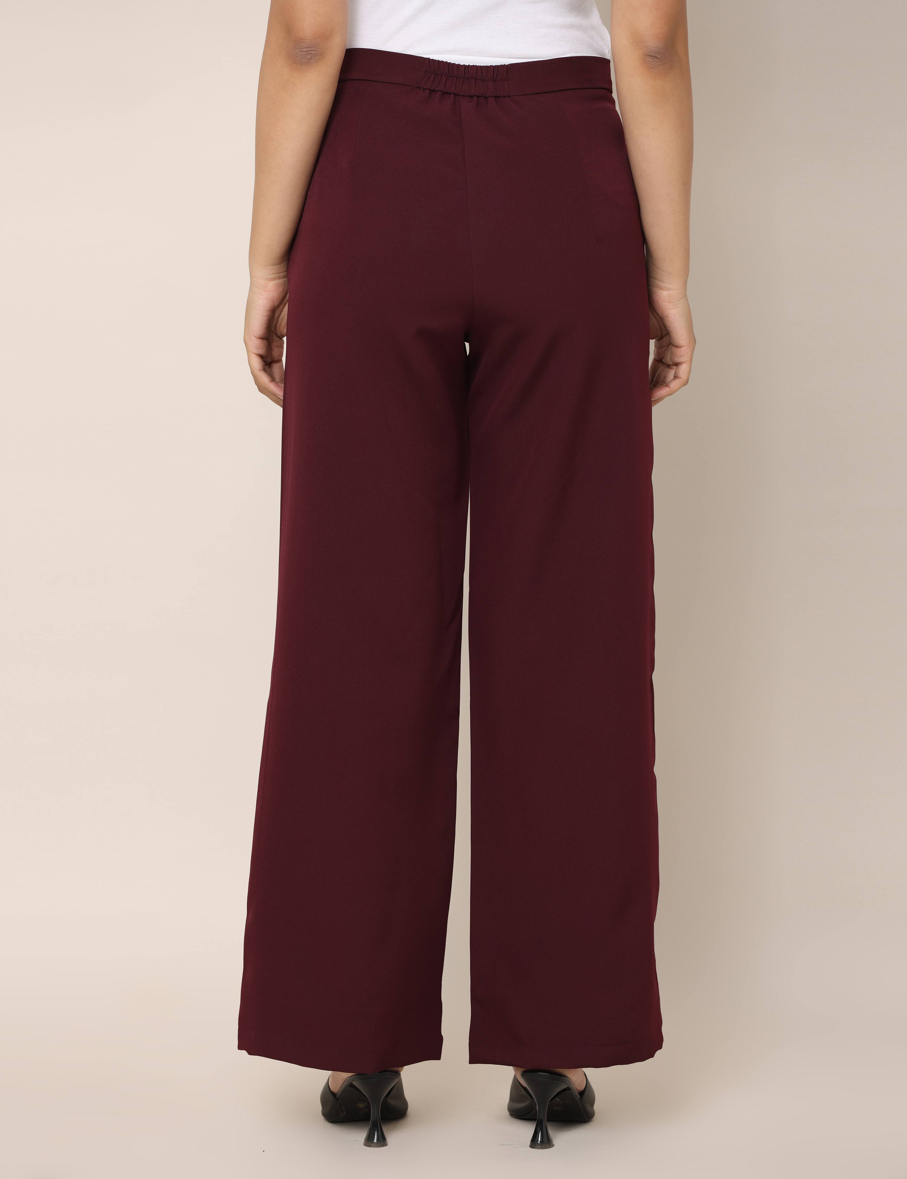 4 Way Stretch High-waist trousers-Maroon