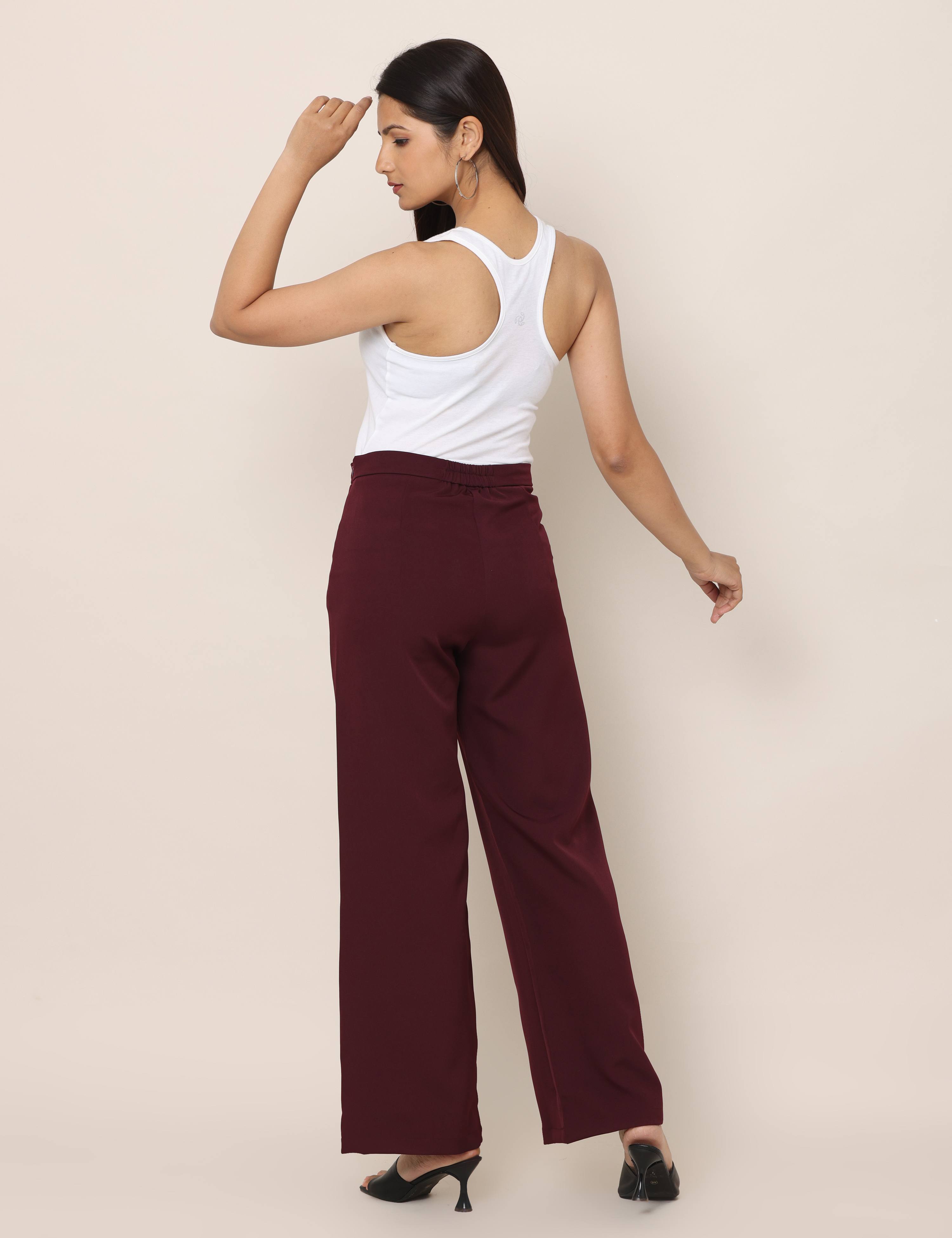 4 Way Stretch High-waist trousers-Maroon