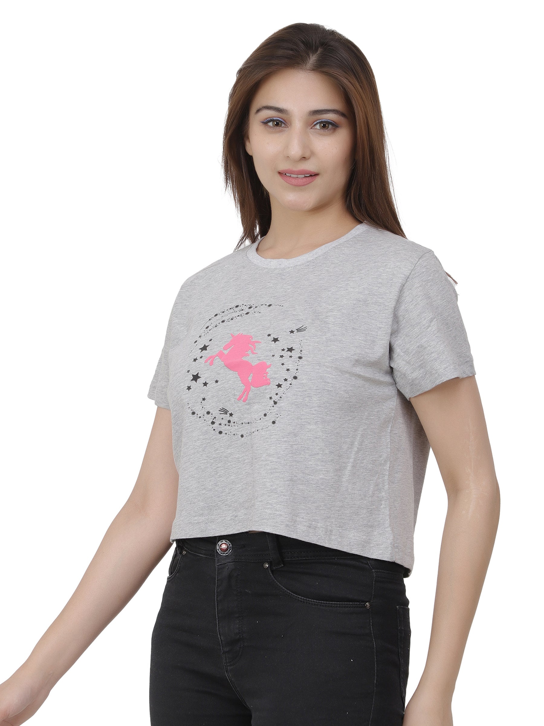 Women Grey Crop T-shirt