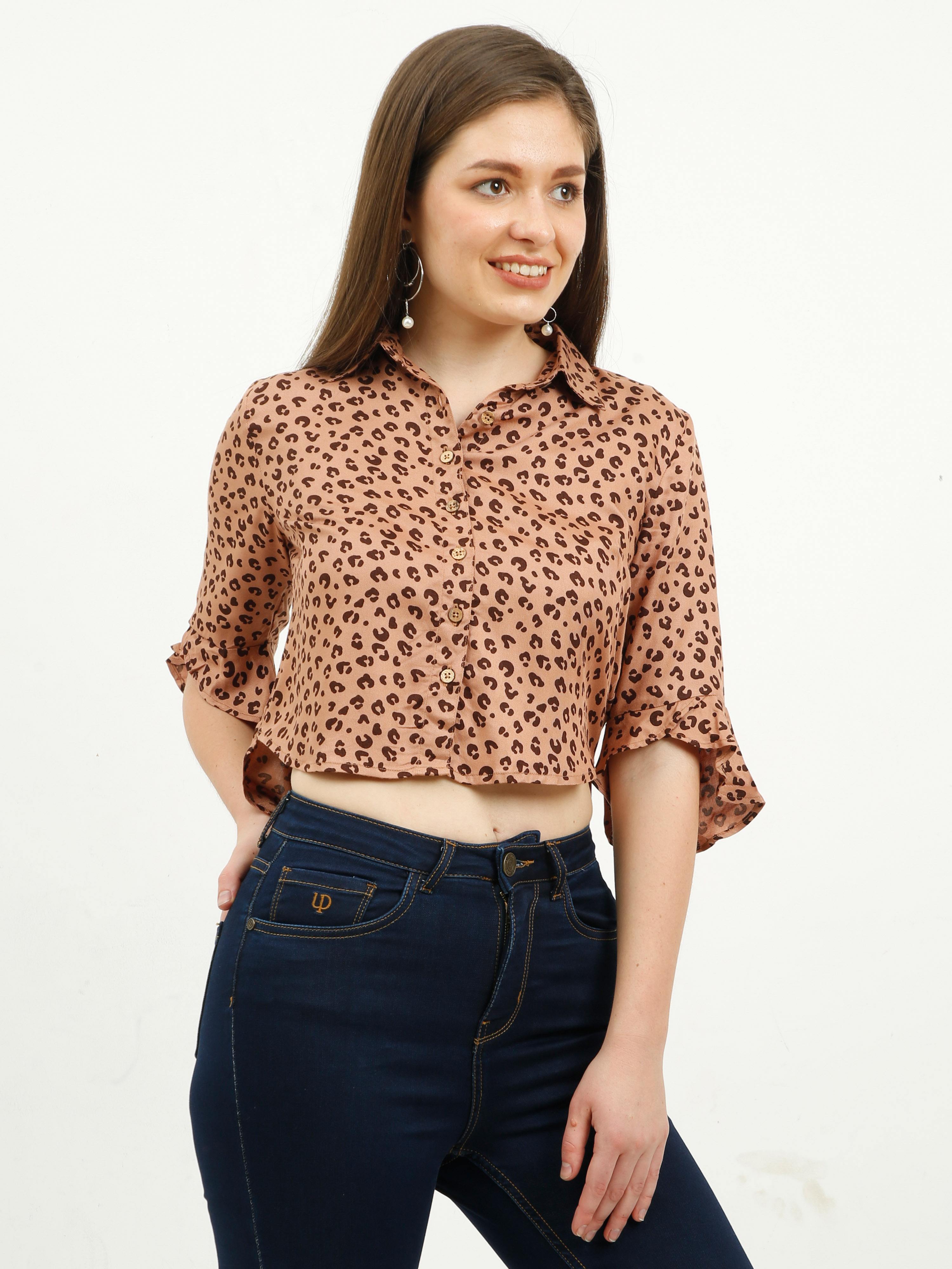 Brown Beige Animal Printed crop Top