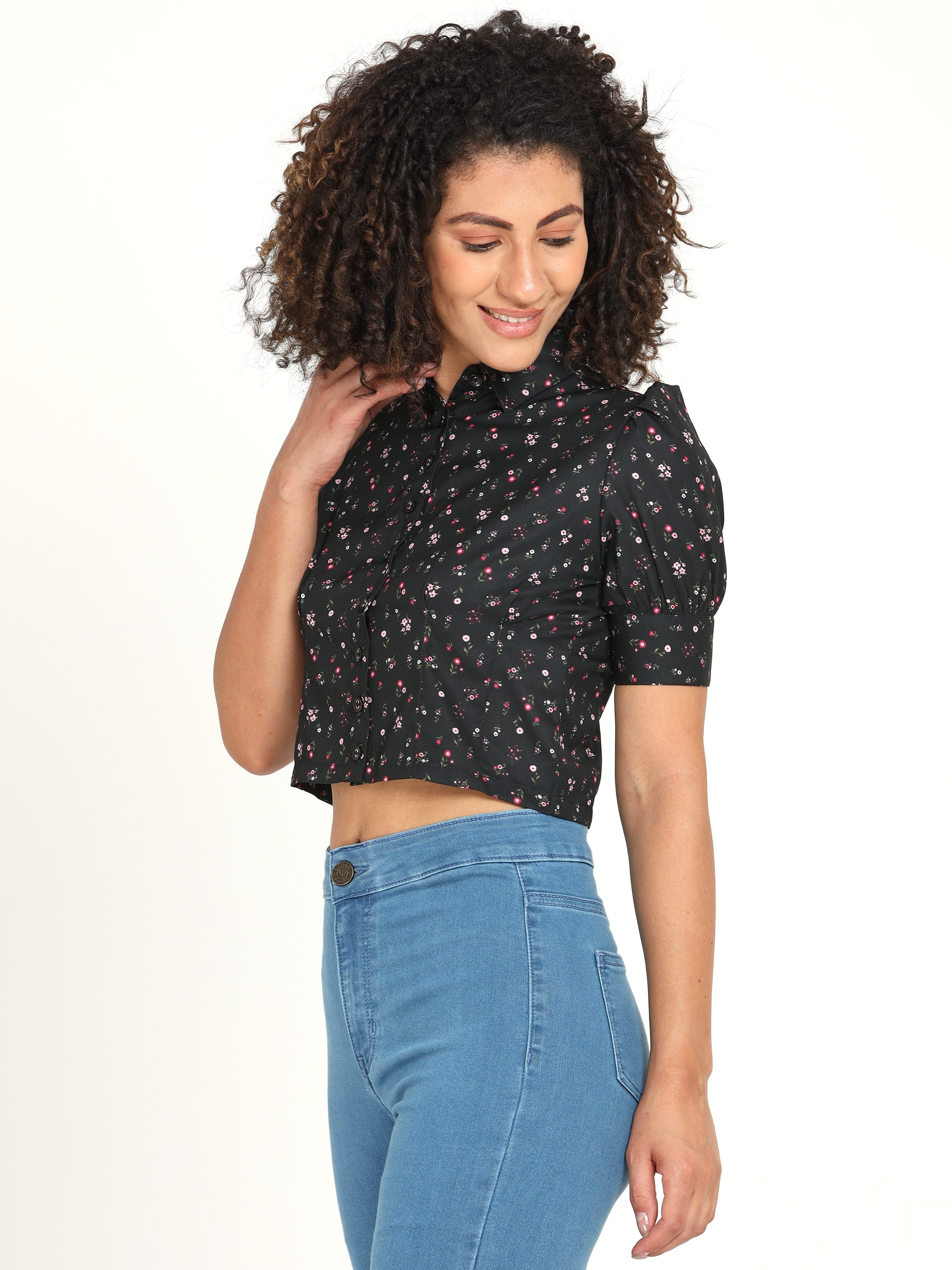 Floral Puff Sleeves Crop Top