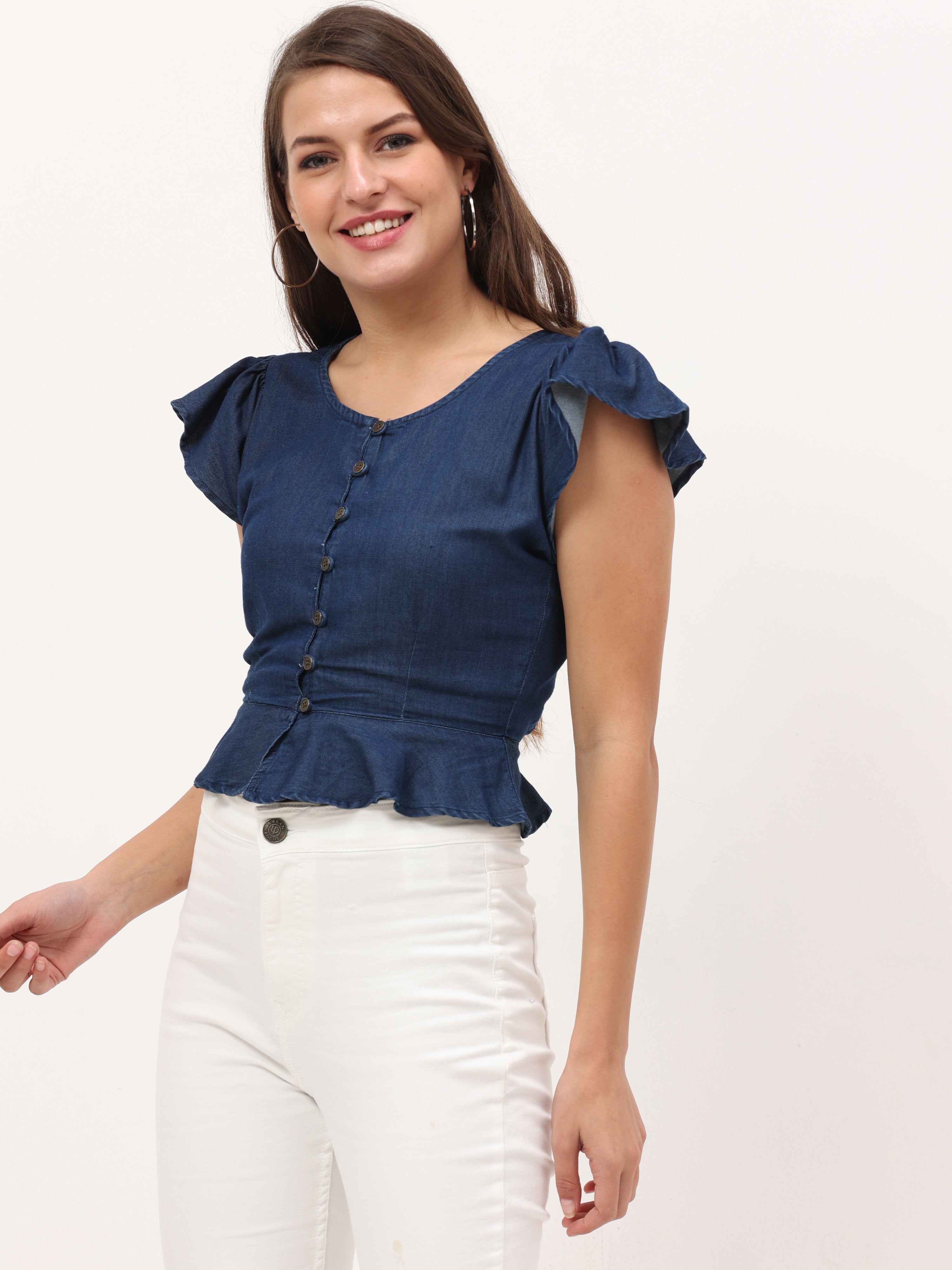 Solid Flutter Sleeves crop top