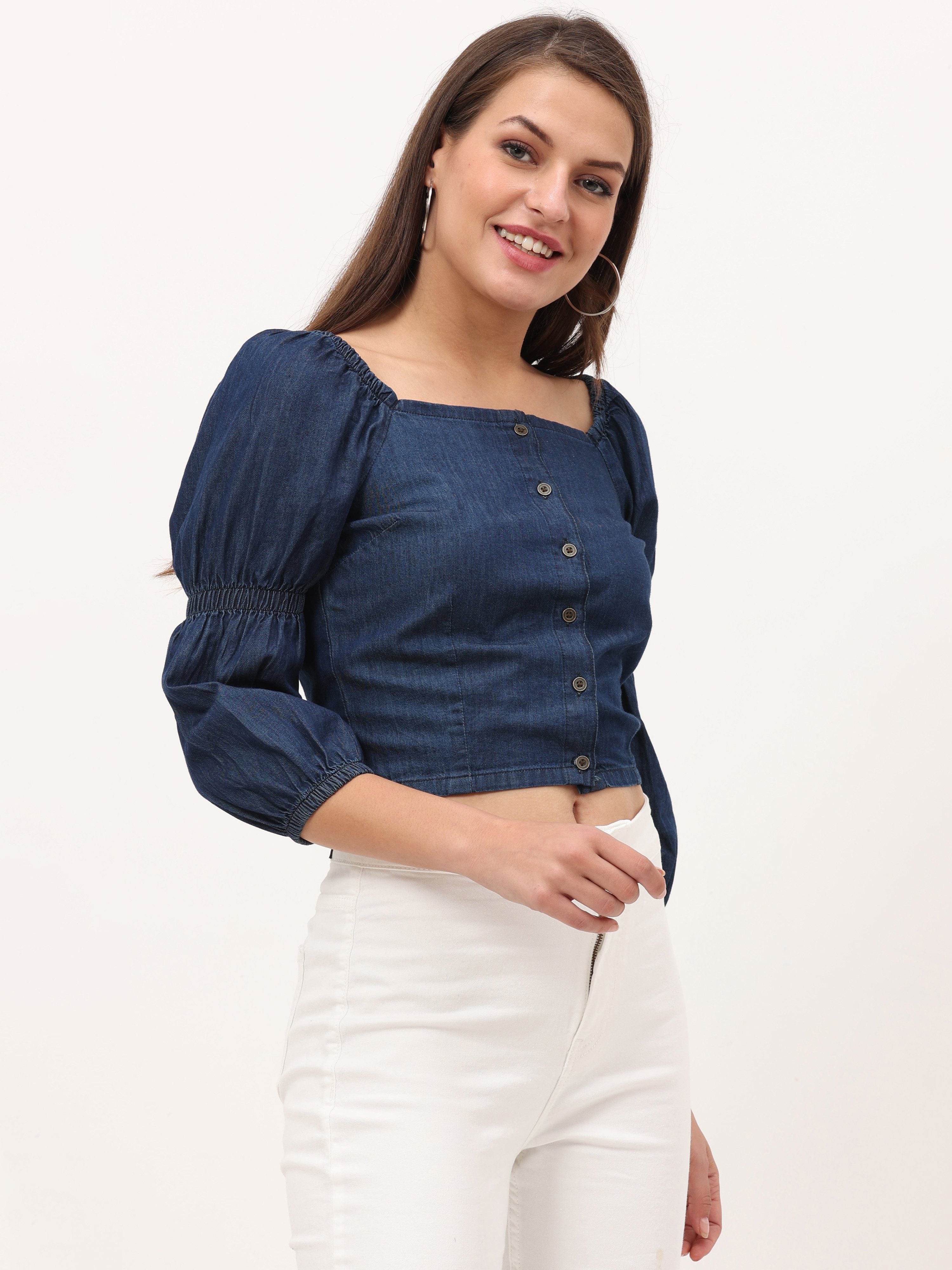 Solid square neck crop top