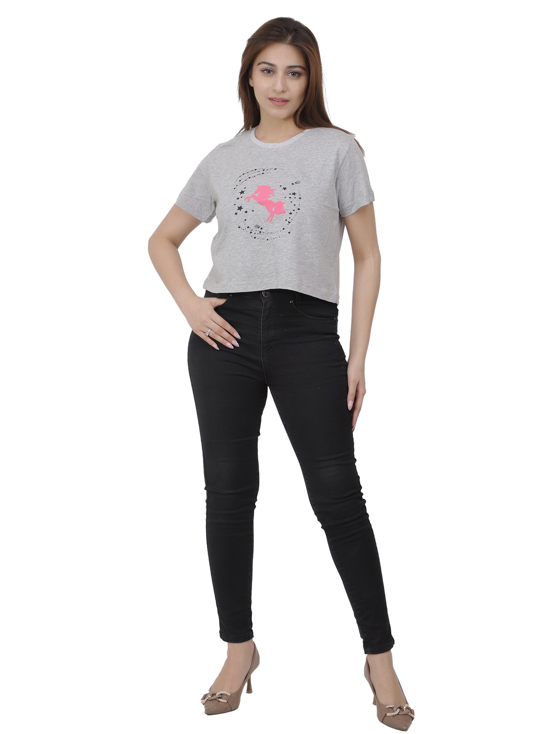 Women Grey Crop T-shirt