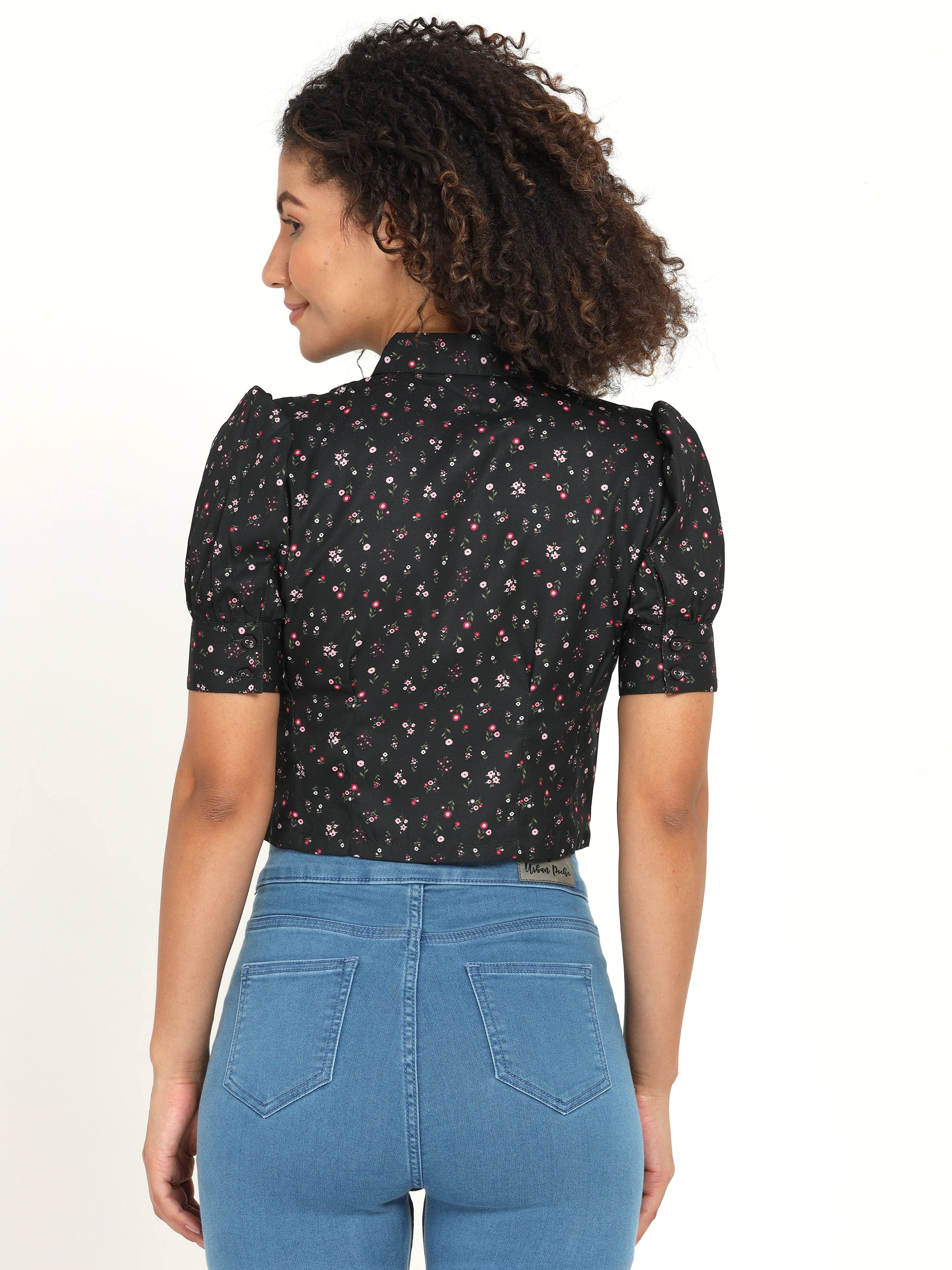 Floral Puff Sleeves Crop Top