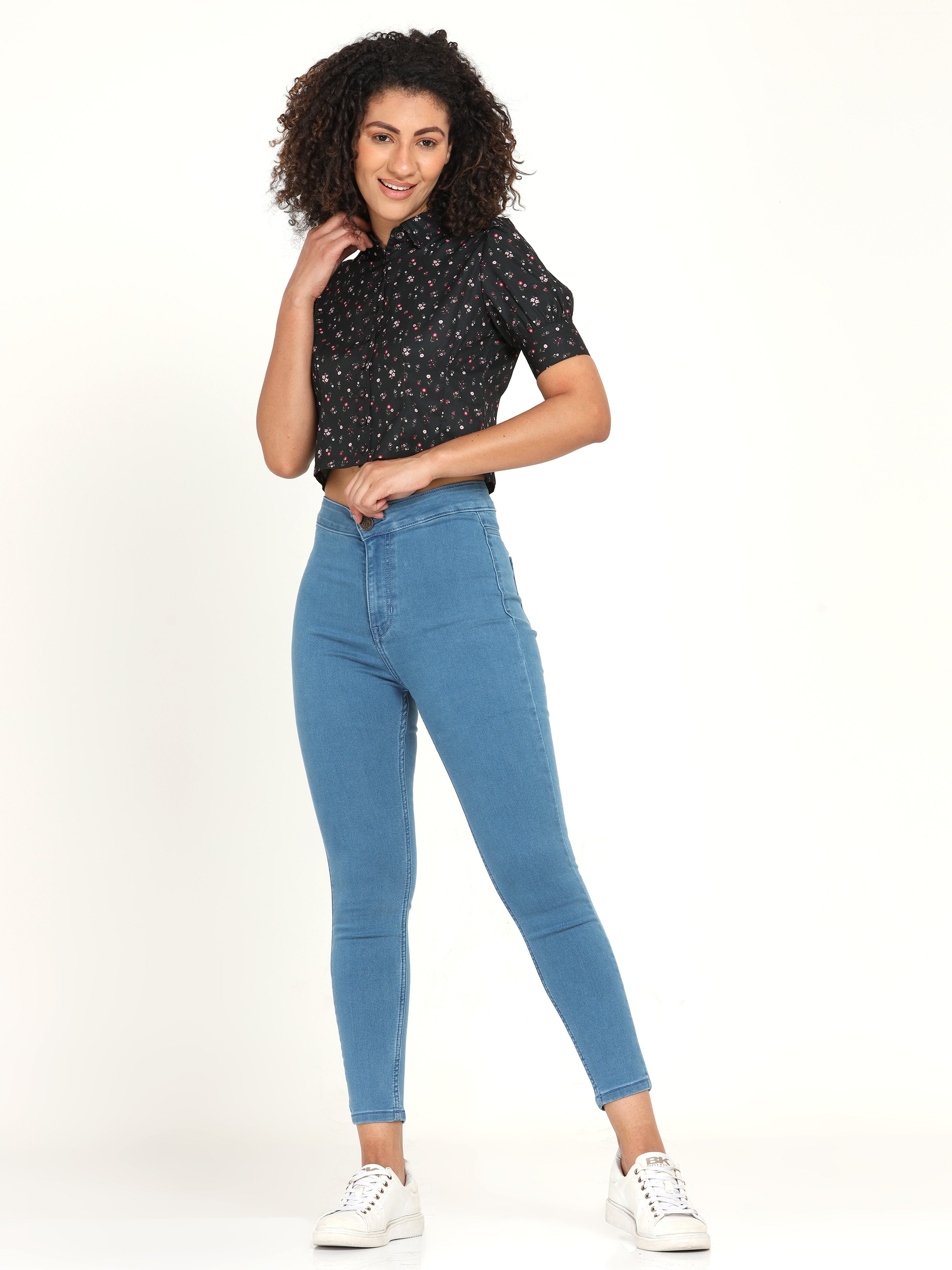 Floral Puff Sleeves Crop Top