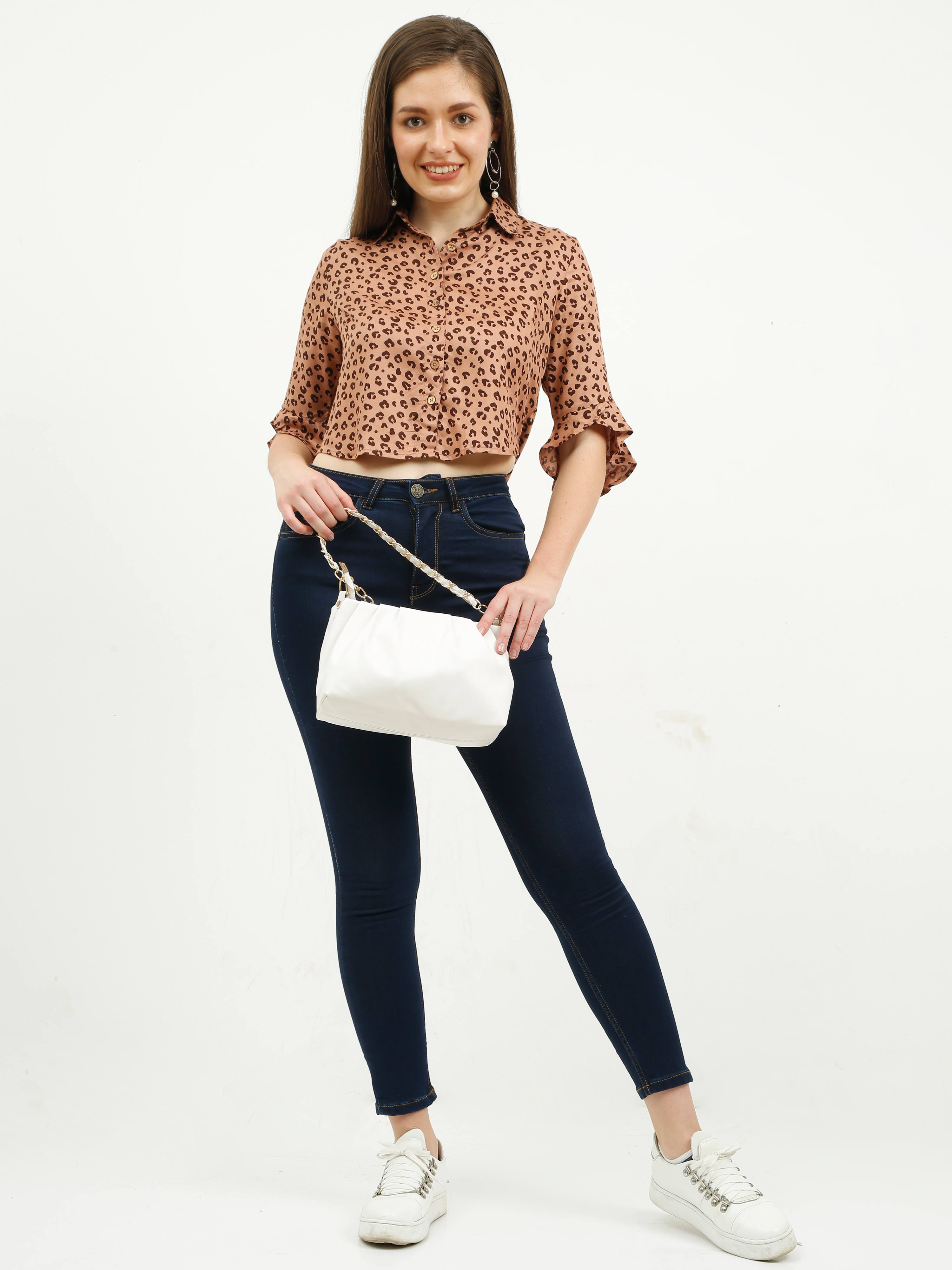 Brown Beige Animal Printed crop Top