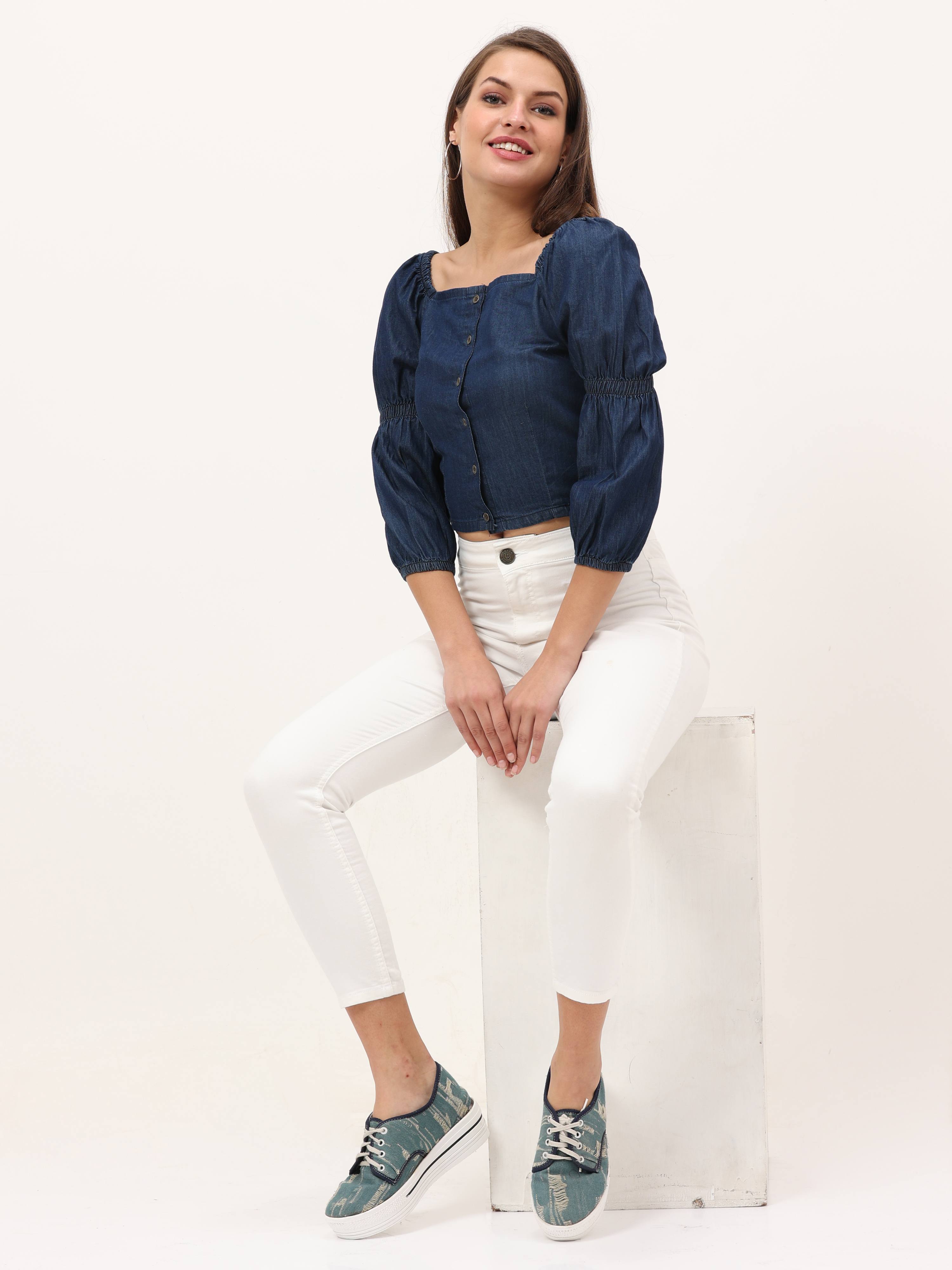 Solid square neck crop top