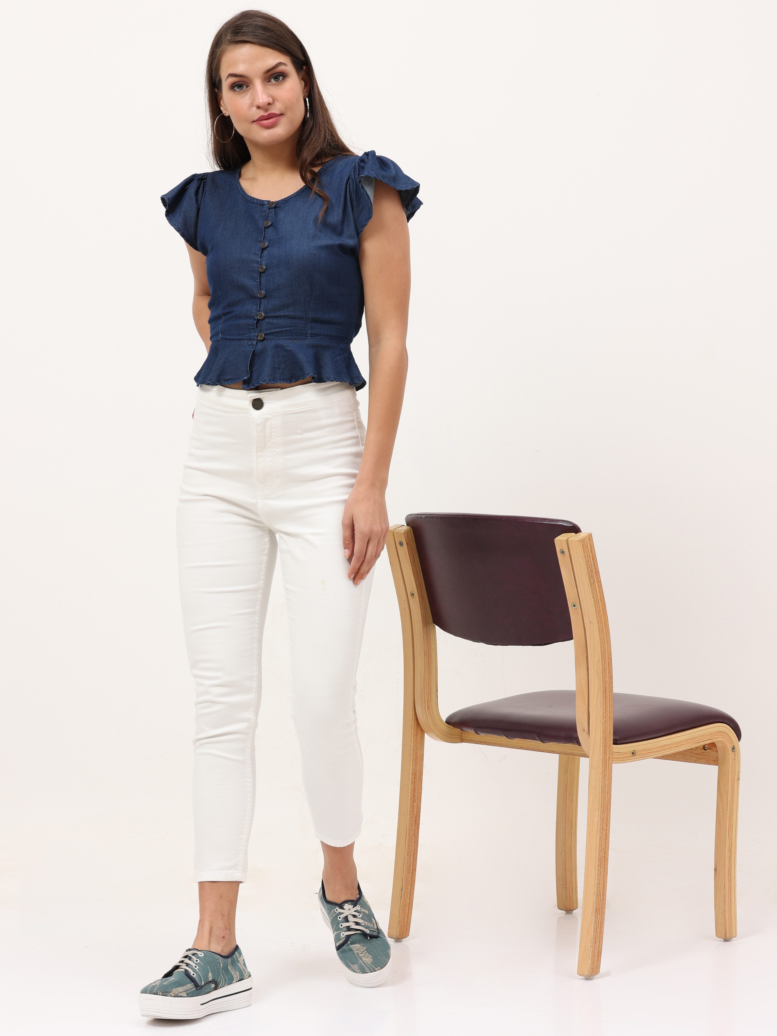 Solid Flutter Sleeves crop top