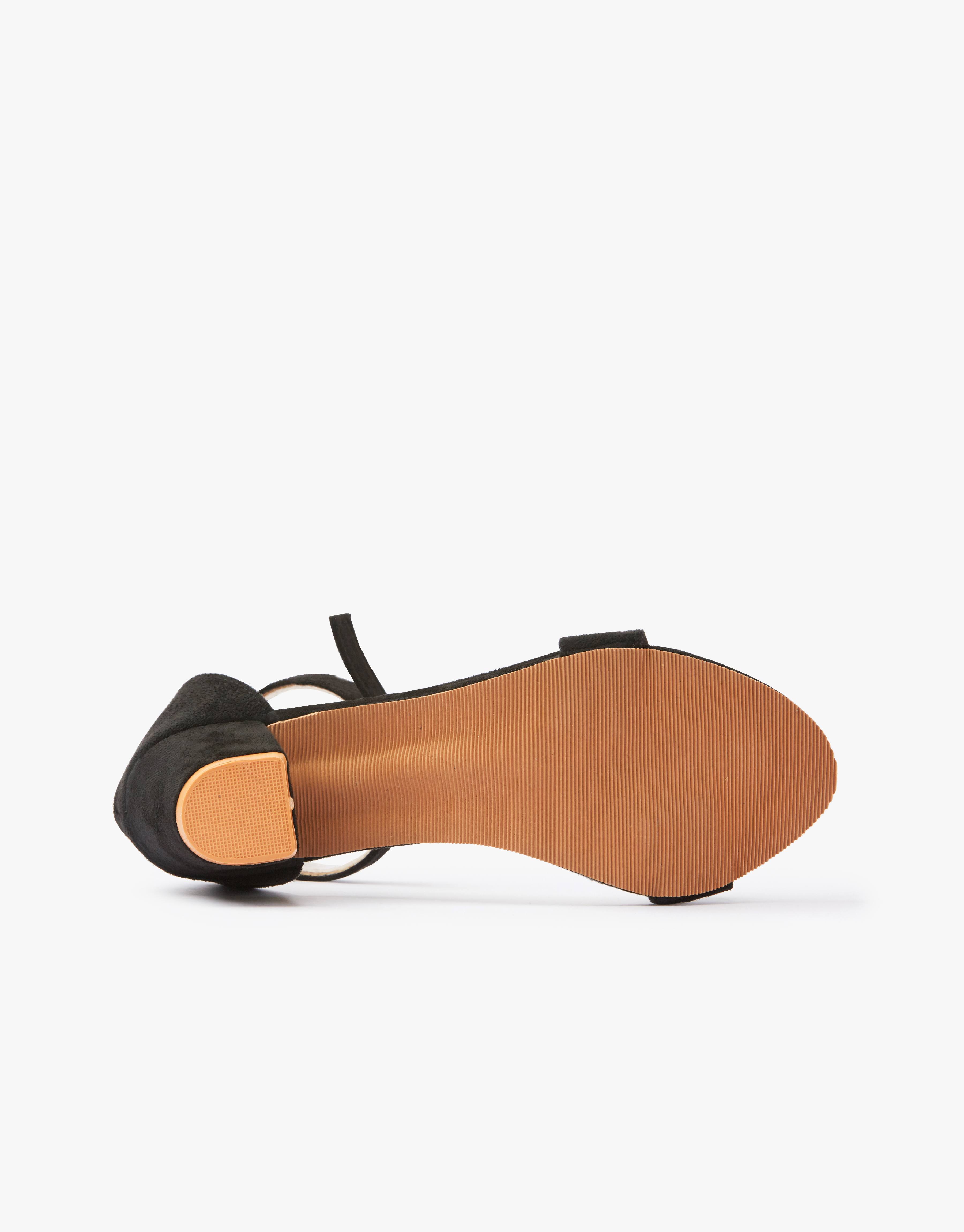Black suede low block Heels