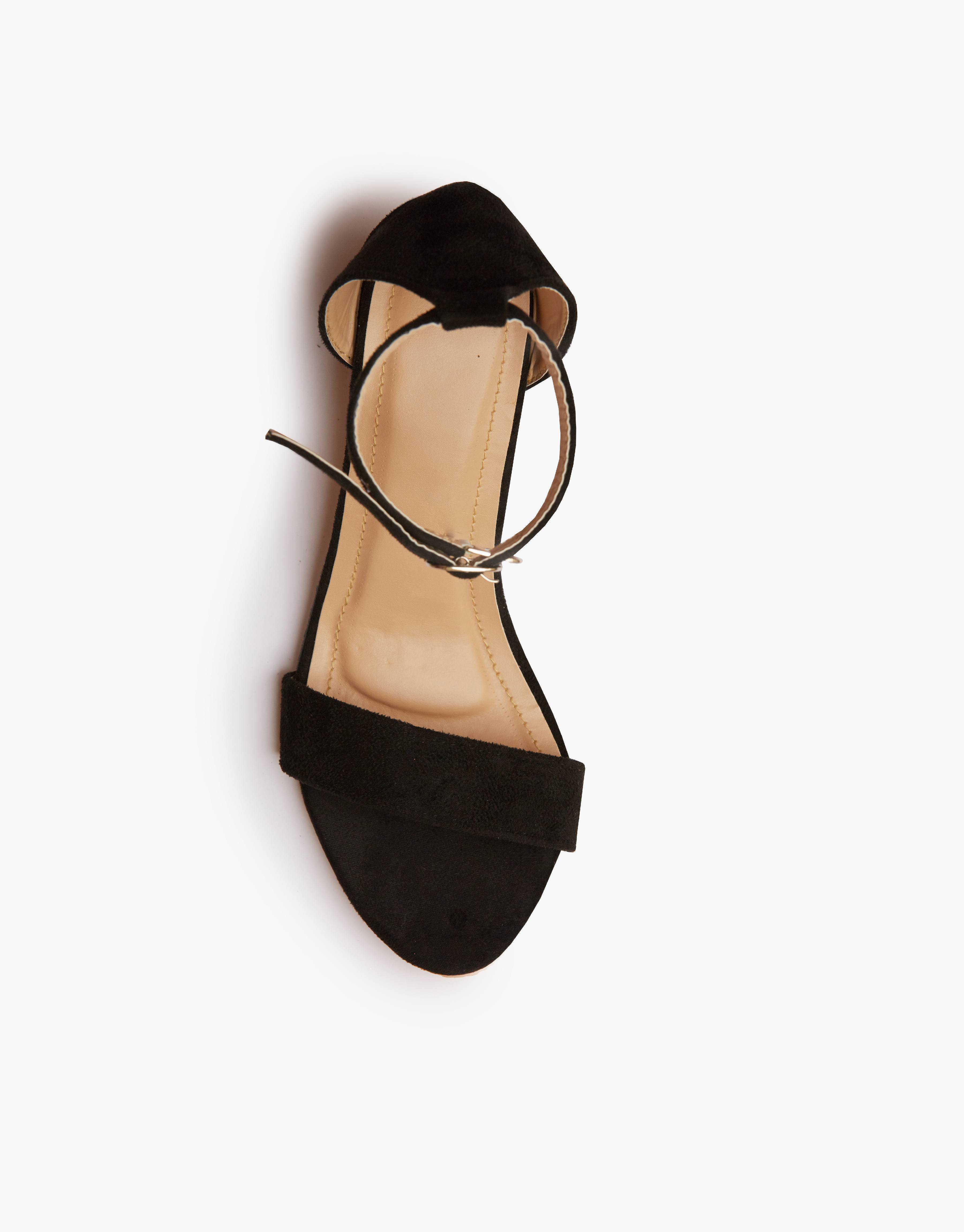 Black suede low block Heels