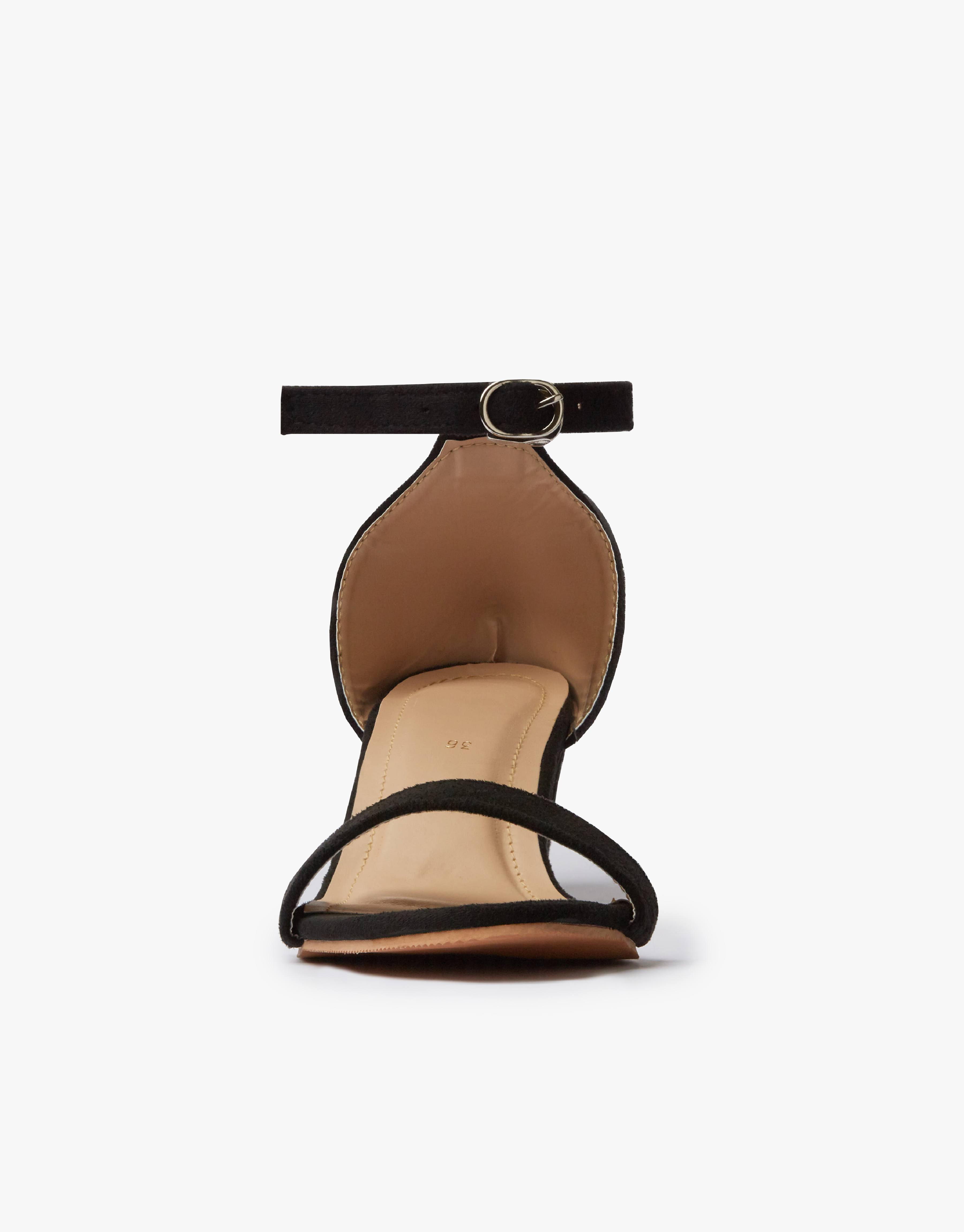 Black suede low block Heels