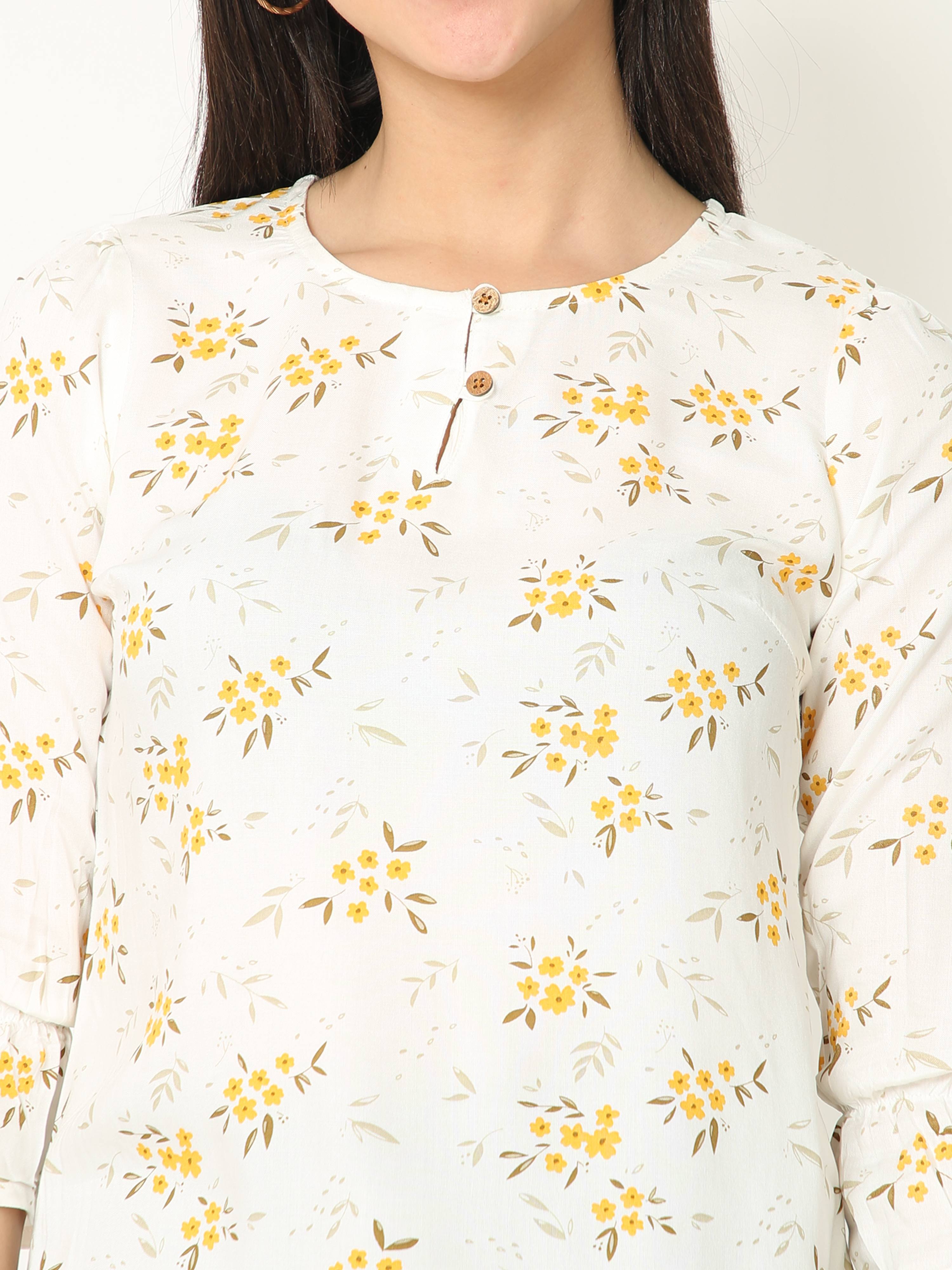 Floral Print White Casual Top