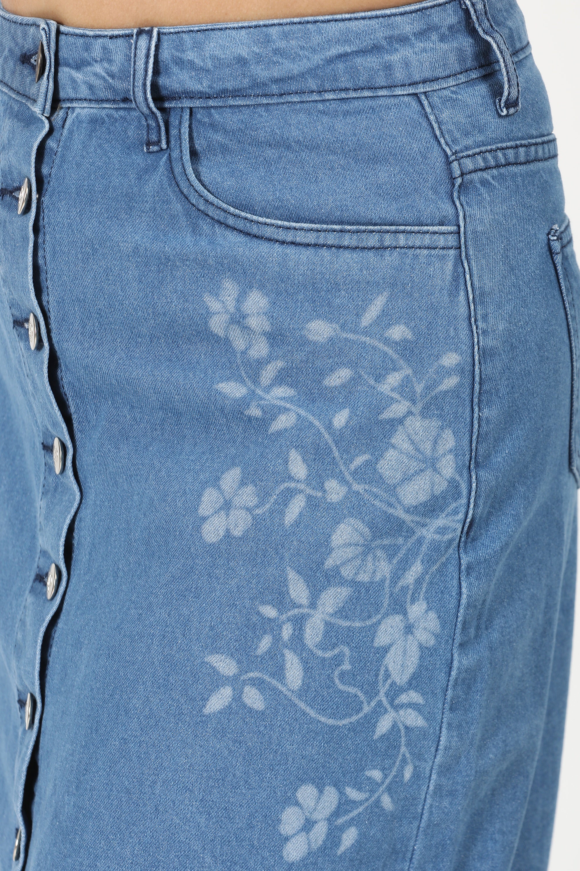 Denim Skirt Laser print- Mid Blue