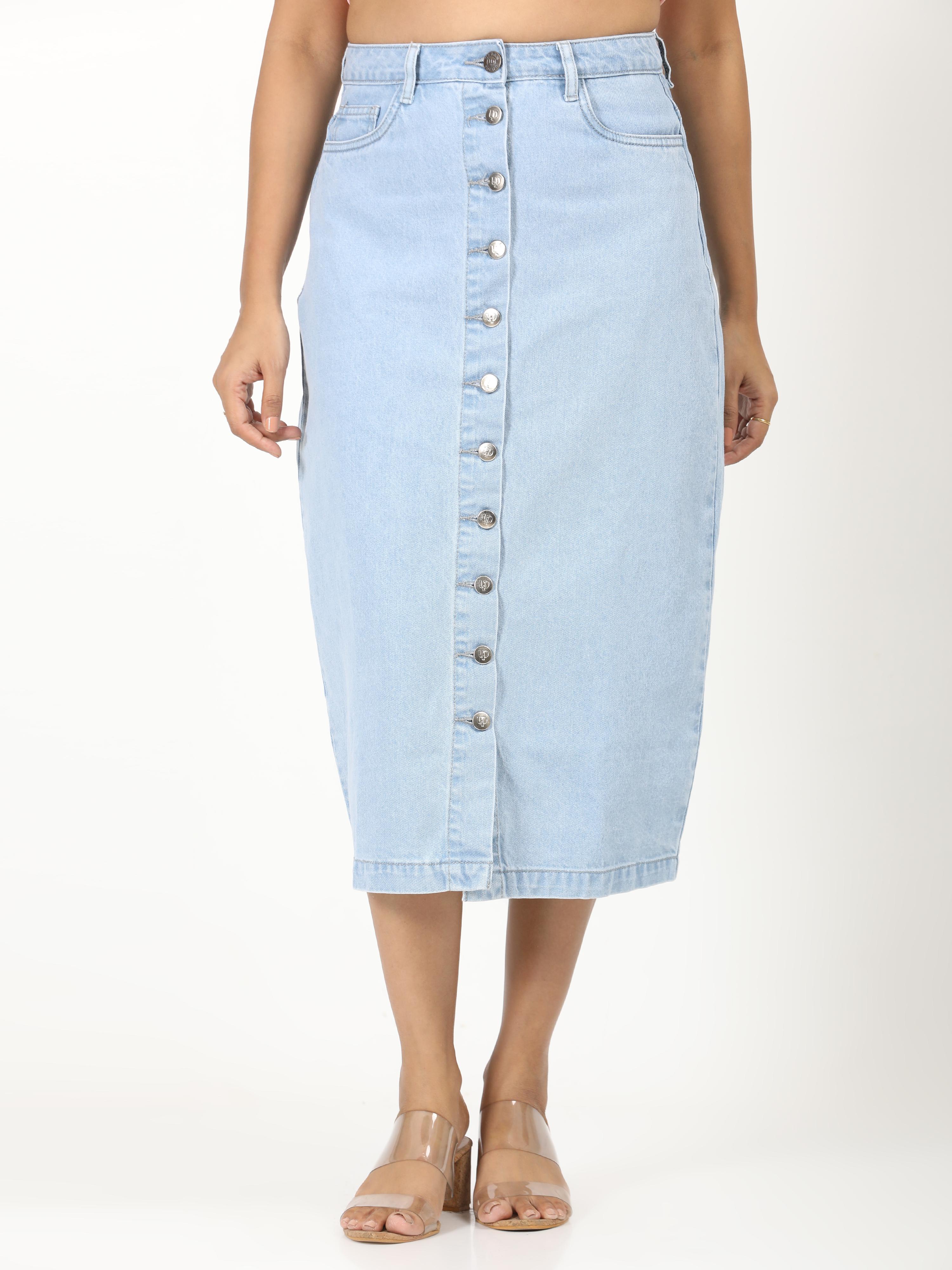 Solid Denim Skirt -Light Blue