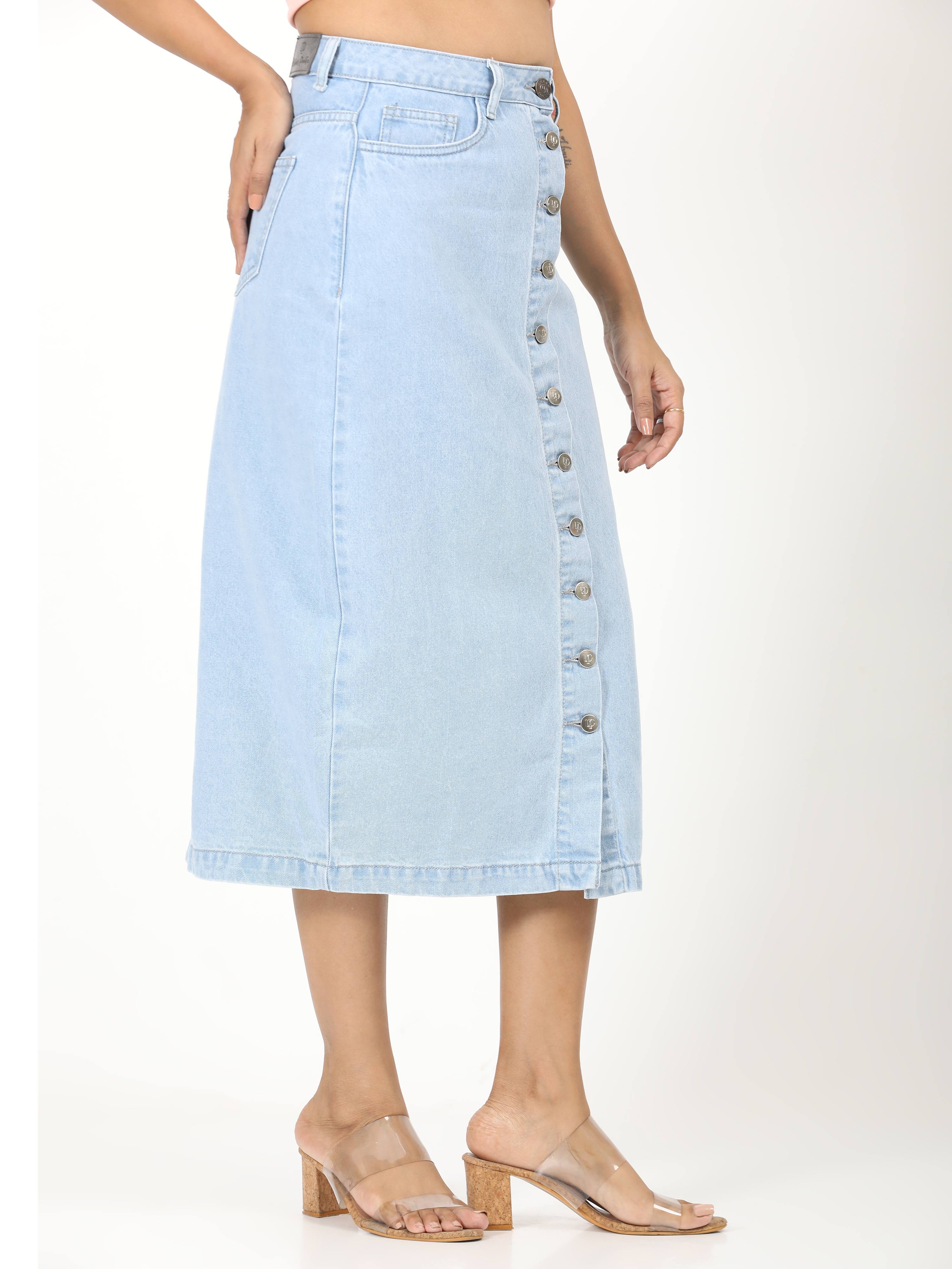 Solid Denim Skirt -Light Blue